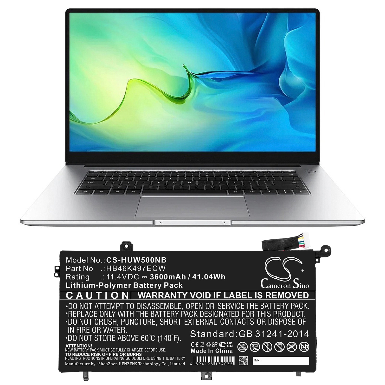 Batteri til bærbar computer, bærbar computer til Huawei MateBook D, 53010BAJ og andre