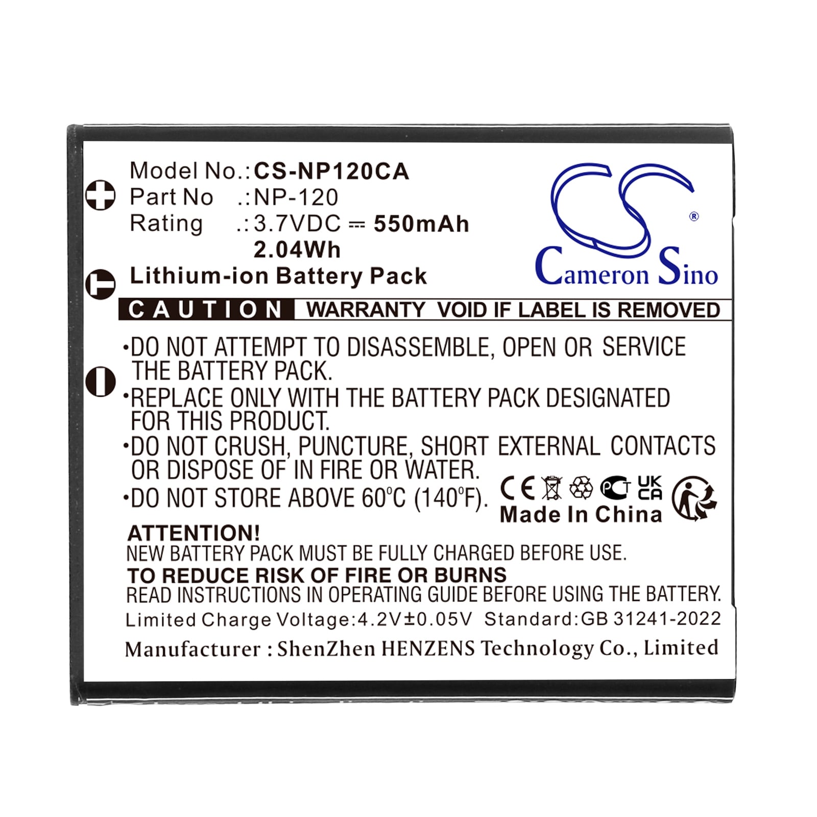 Batteri til kamera til Casio Exilim EX-S200, Exilim EX-S200BE, Exilim EX-S200BK osv.