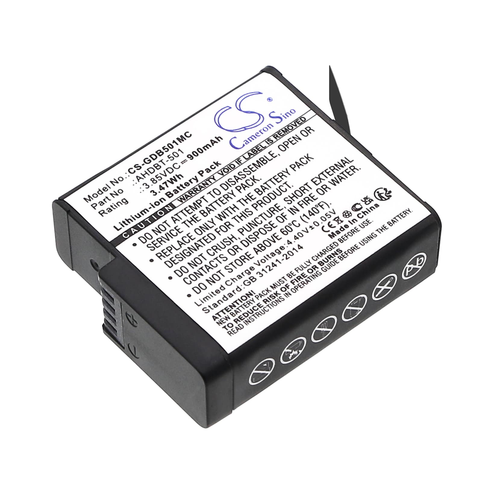 Batteri til kamera til GoPro Hero 5, CHDHX-501, ASST1 og andre.