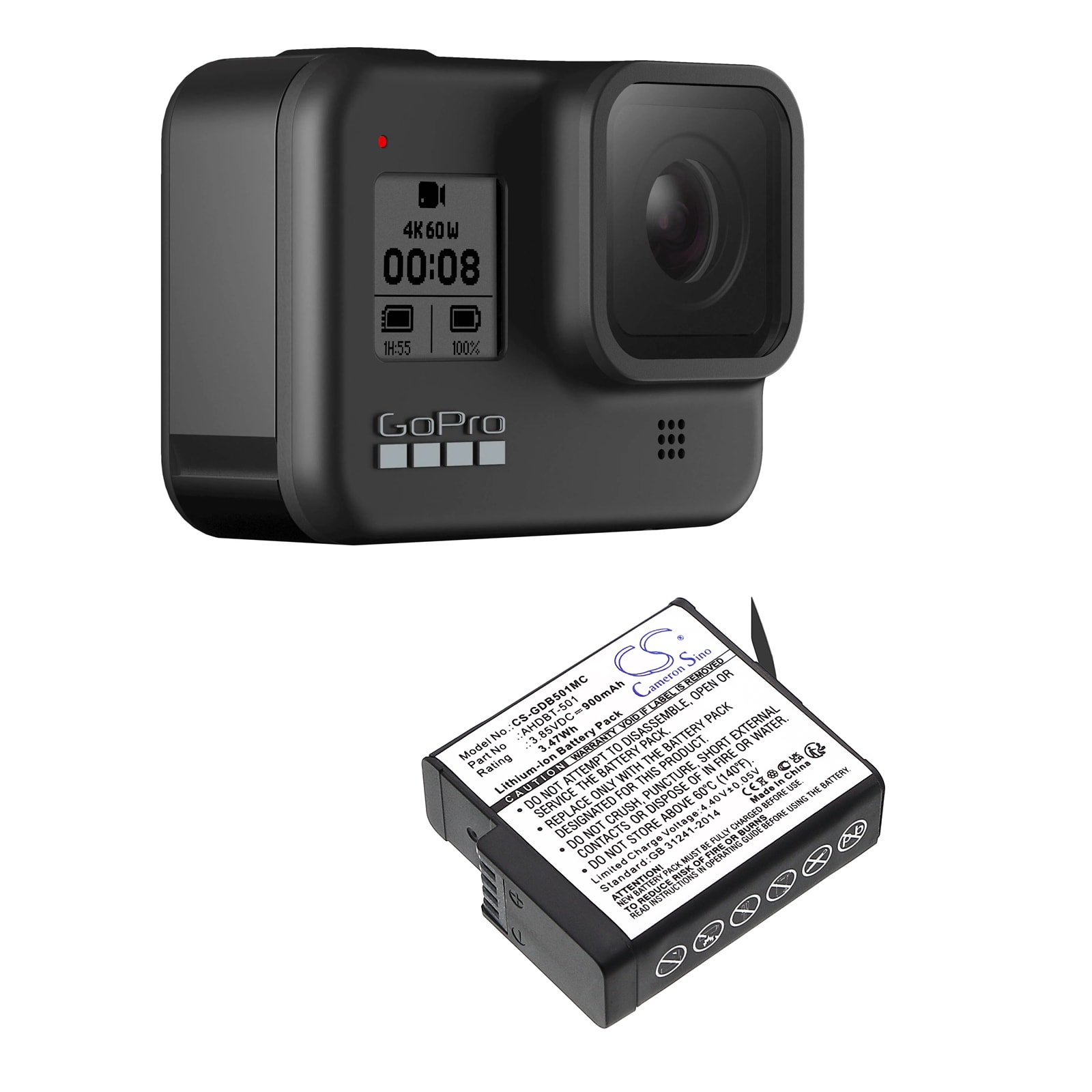 Kamerabatteri 900 mAh til GoPro HERO 2018 / HERO 5 / HERO 6 / HERO 7 / erstatter AABAT-001