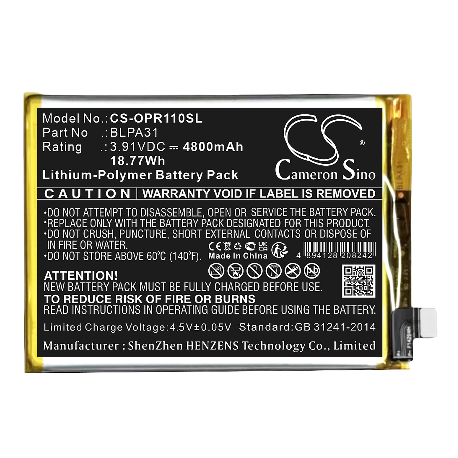 Batteri til SmartPhone, Mobil til OPPO Reno 11, Reno 11 5G, CPH2599