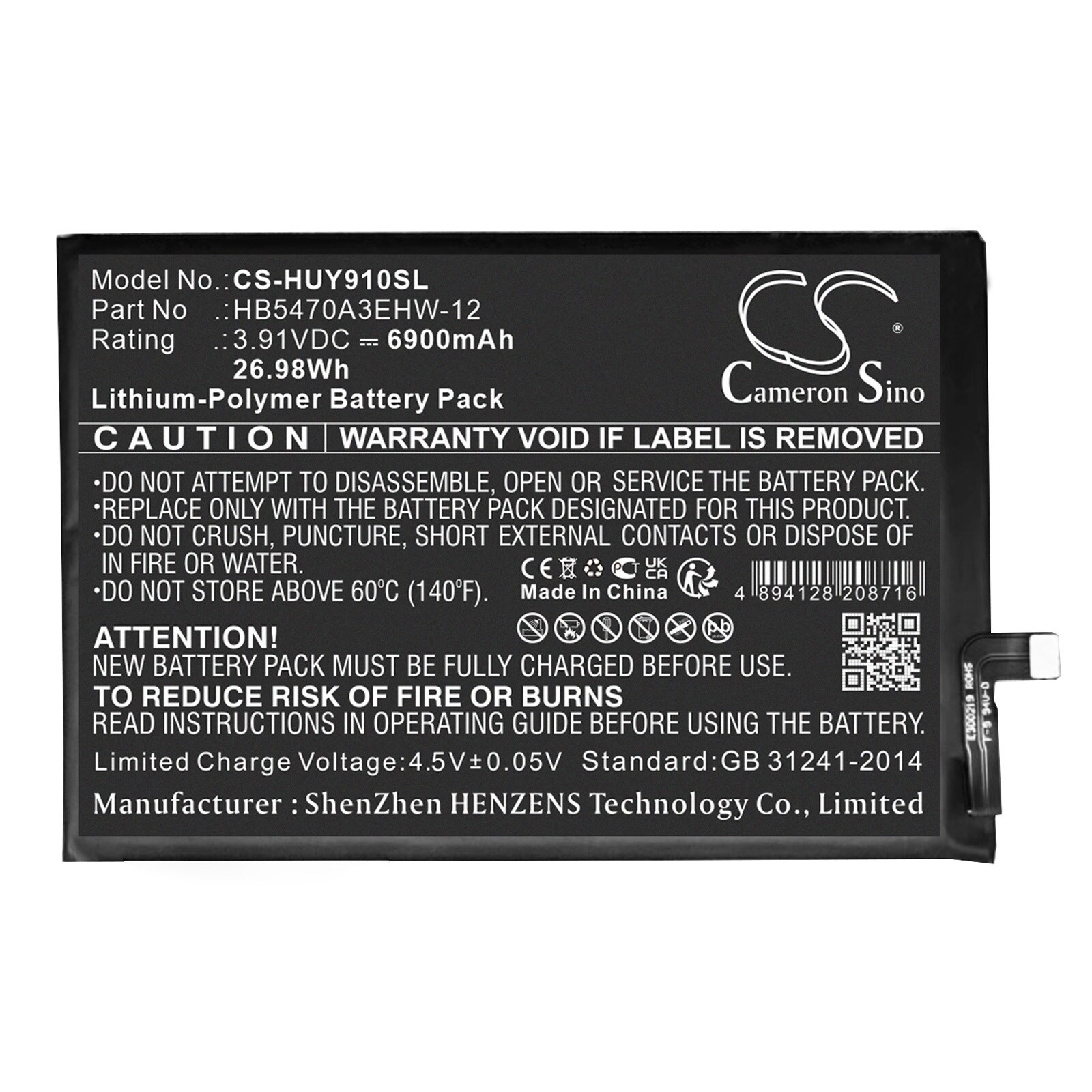 Batteri til SmartPhone, Mobil til Huawei STG-LX1, STG-LX2, Nova Y91 4G og andre.