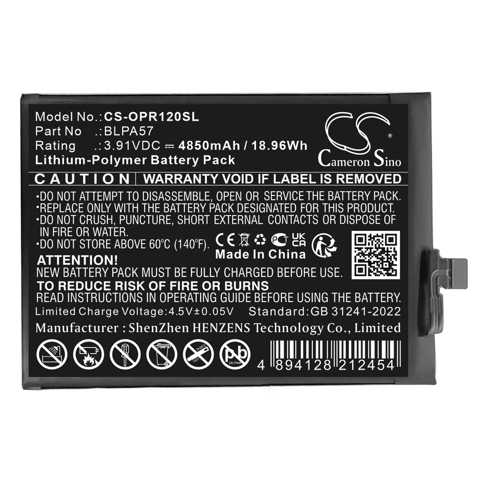 Batteri til SmartPhone, Mobil til OPPO CPH2629, Reno12 Pro
