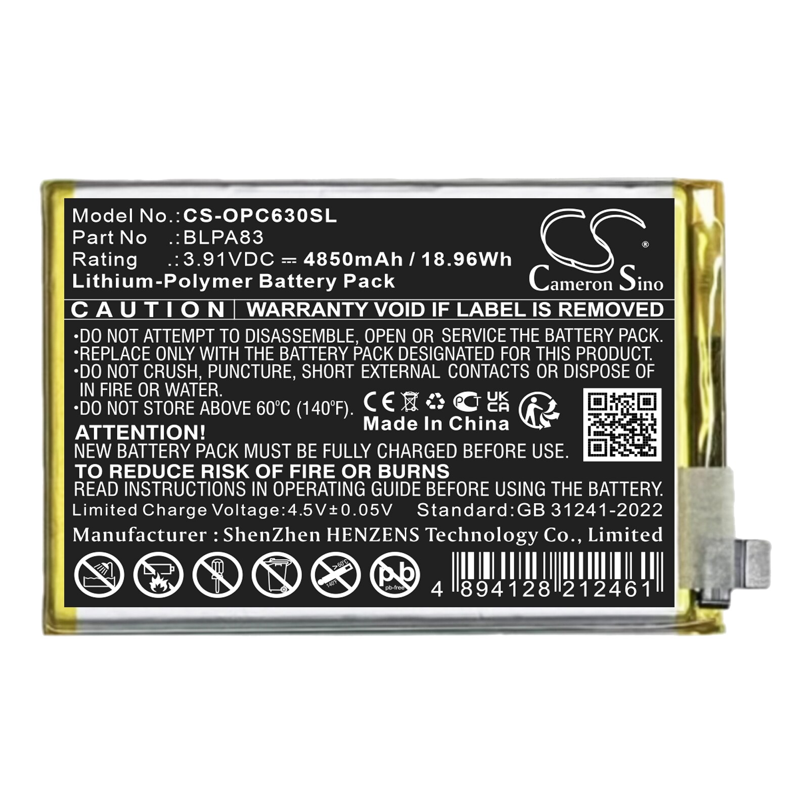 Batteri til SmartPhone, Mobil til OPPO RMX3939, Realme C61, Realme C63 og andre.