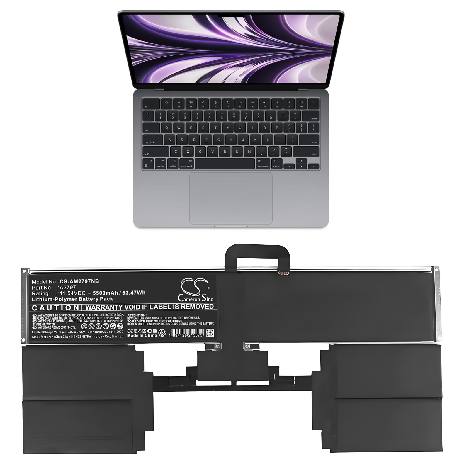 Batteri til notebook, bærbar computer til Apple A2941, MQKP3LL/A, MQKQ3LL/A og andre