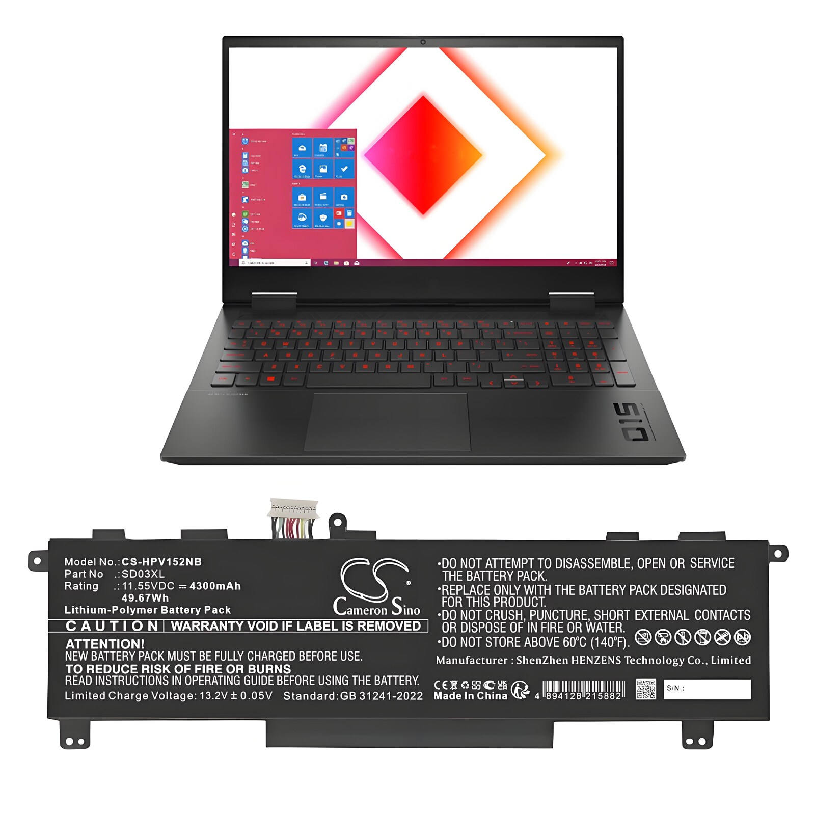 Batteri til notebook, bærbar computer til HP Omen 15-EK0009TX, Omen 15-EK0010TX og andre