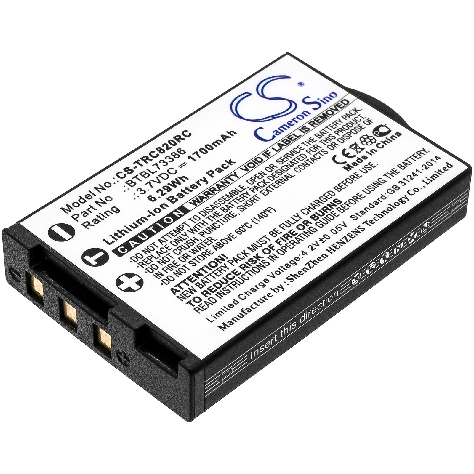 Batteri til fjernbetjening til URC TRC-1080, TRC-820, RM-2 osv.