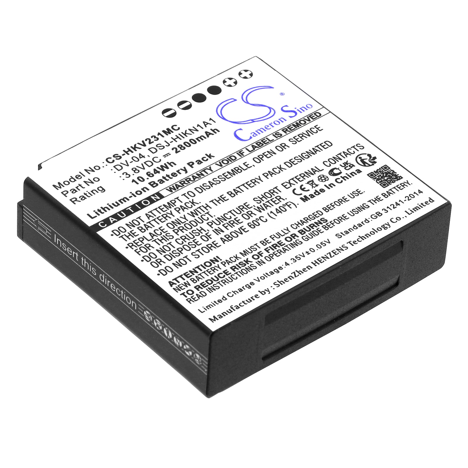 Batteri til kropskamera til Hikvision DS-MH2311, DS-MH1310-N1, DSJ-HIKN1A1