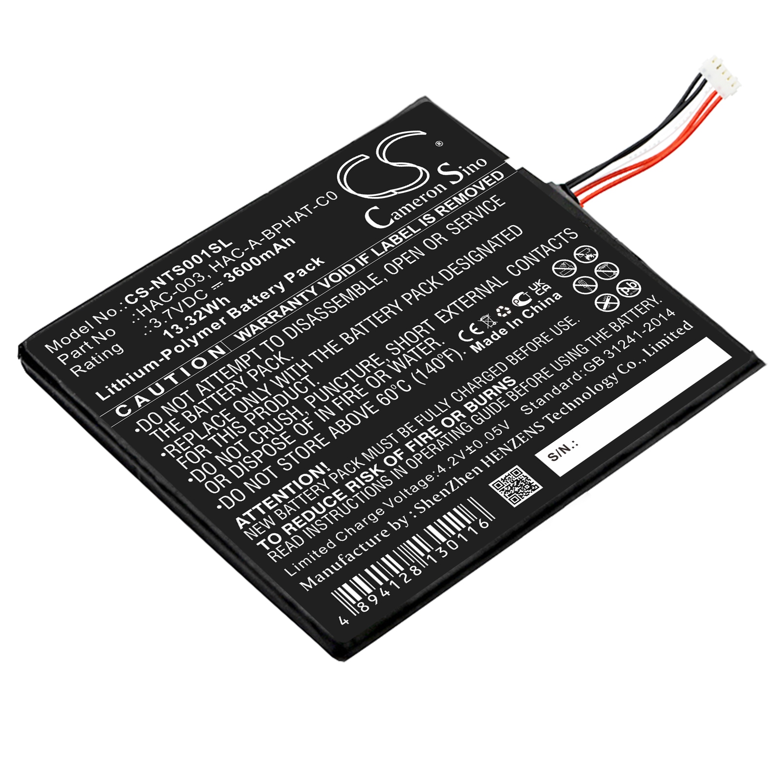 Batteri til spilkonsol til Nintendo Switch HAC-001, HAC-S-JP/EU-C0