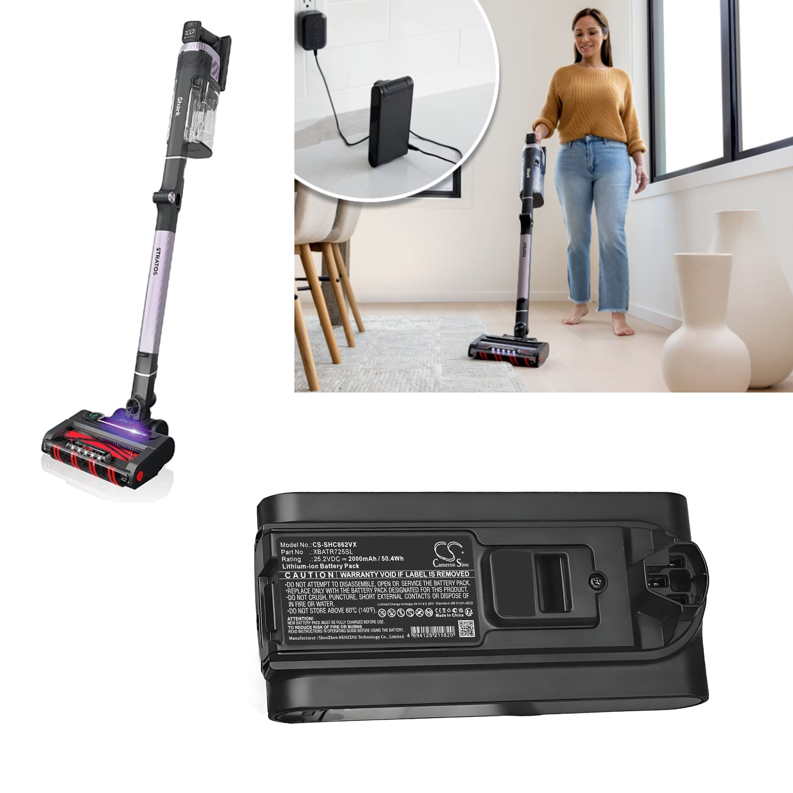 Batteri til støvsuger til Shark Cordless Stratos, IZ840H, IZ862H osv.