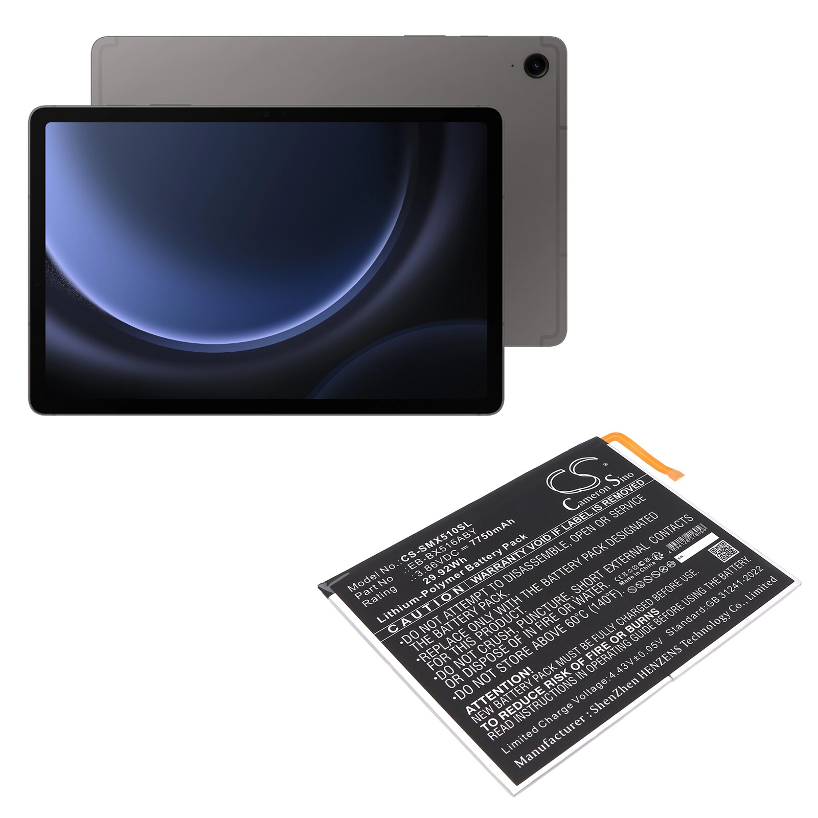 Batteri til tablet til Samsung Galaxy Tab S9 FE, SM-X510, SM-X510N og andre.