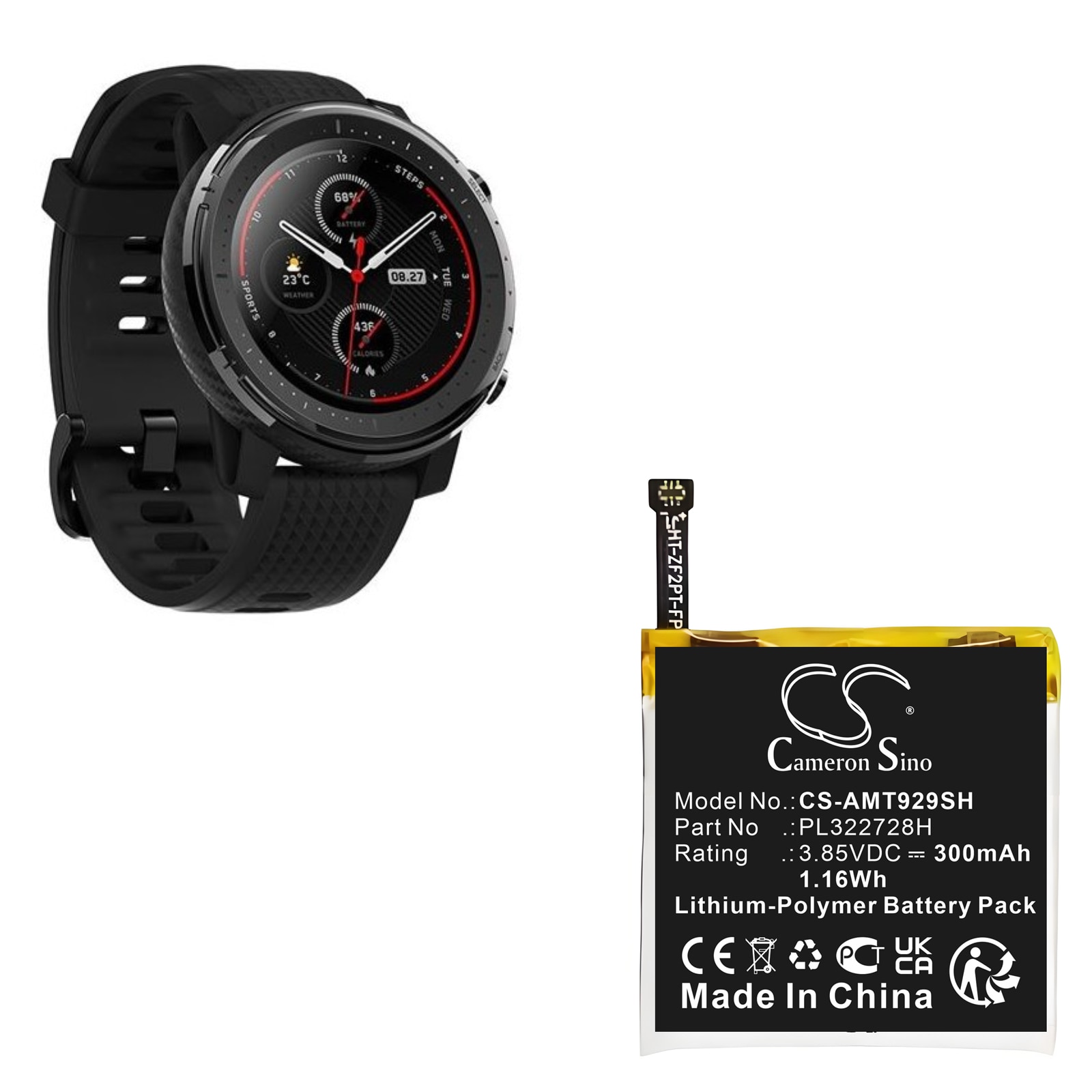 Smartwatch-batteri til Amazfit A1929, Stratos 3