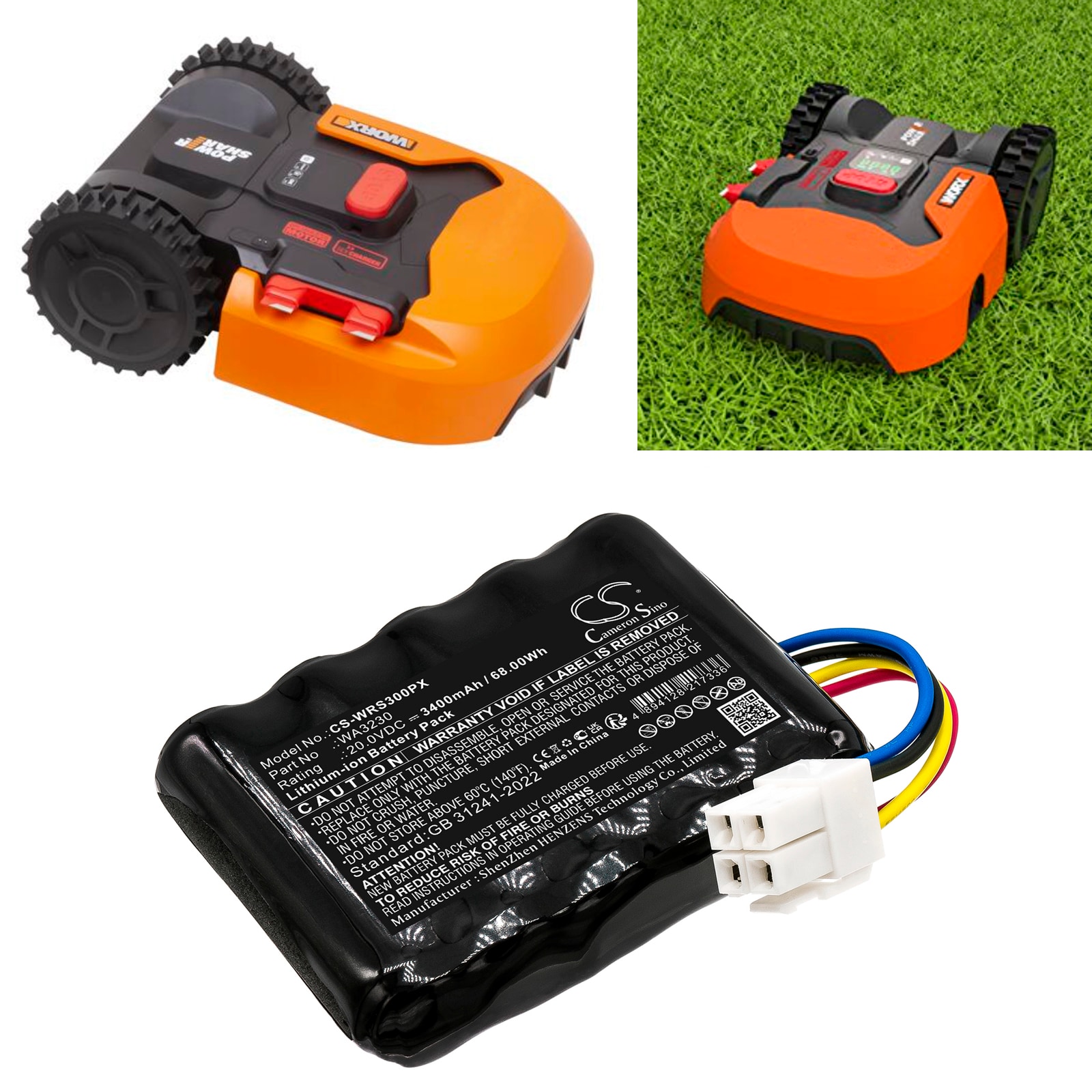 Batteri til plæneklippere til Worx Landroid S 390m2, Landroid S Basic, Landroid S300 og andre.