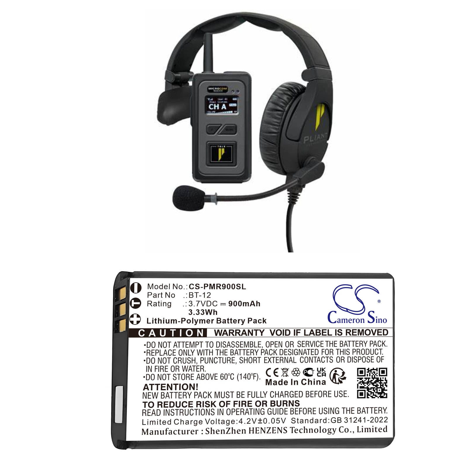 Højttalerbatteri til Pliant MicroCom XR, MicroCom XR900 all-in-one headset