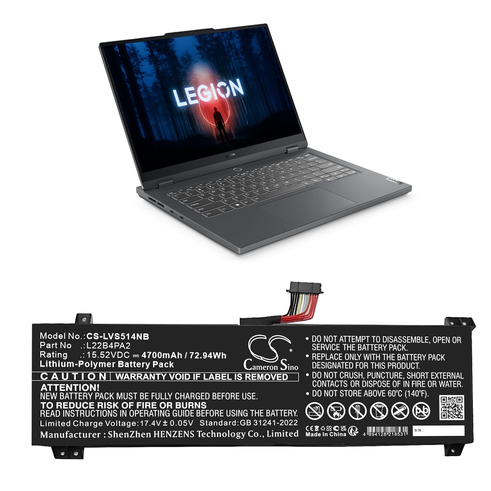 Batteri til notebook, bærbar computer til Lenovo Legion Slim 5 14APH8 og andre