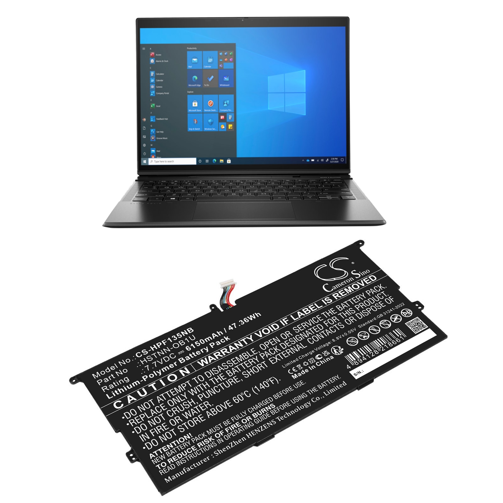Batteri til notebook, bærbar computer til HP Elite Folio 13,5 tommer 2-i-1