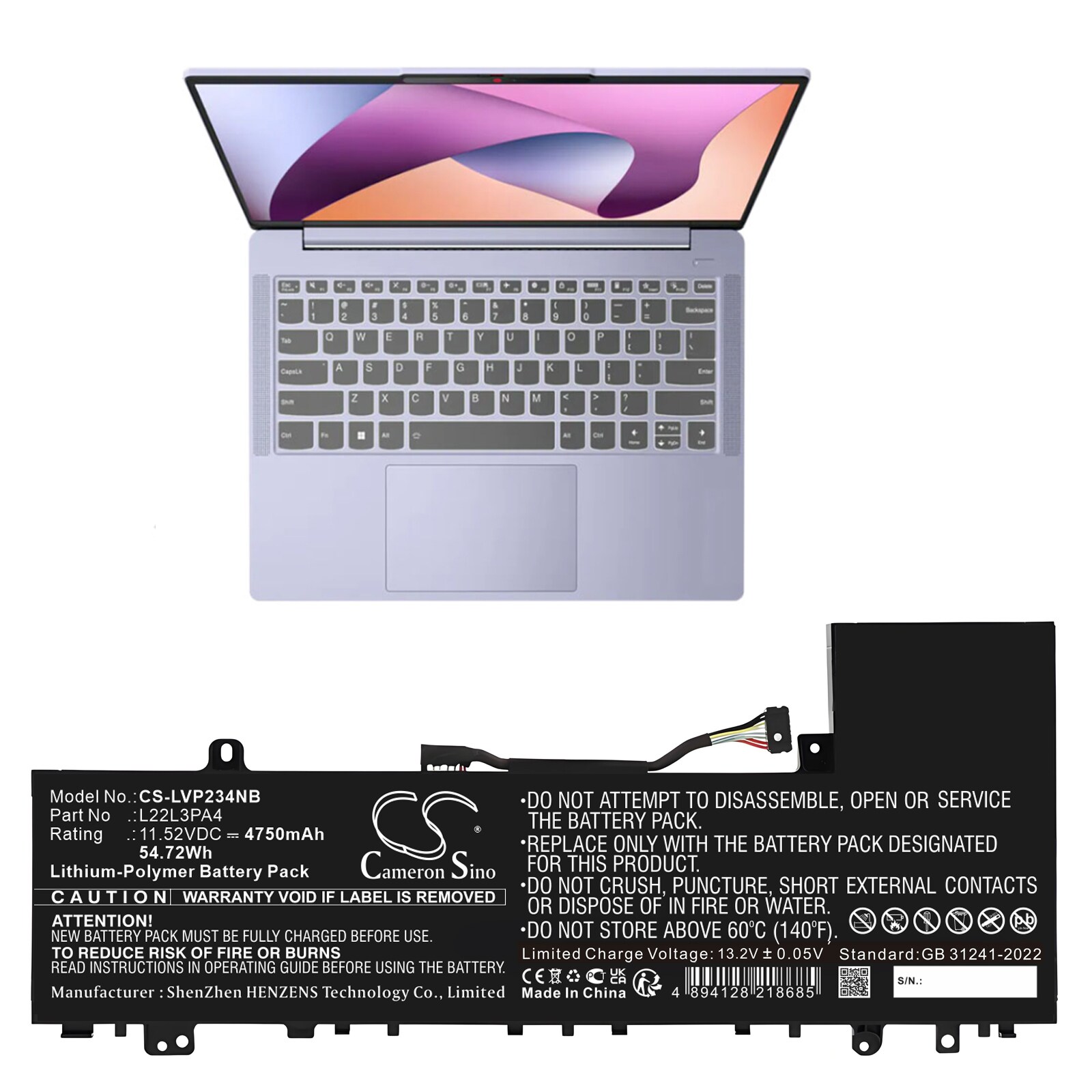 Batteri til notebook, bærbar computer til Lenovo IdeaPad Slim 5 14ABR8 82XE0001RK og andre.