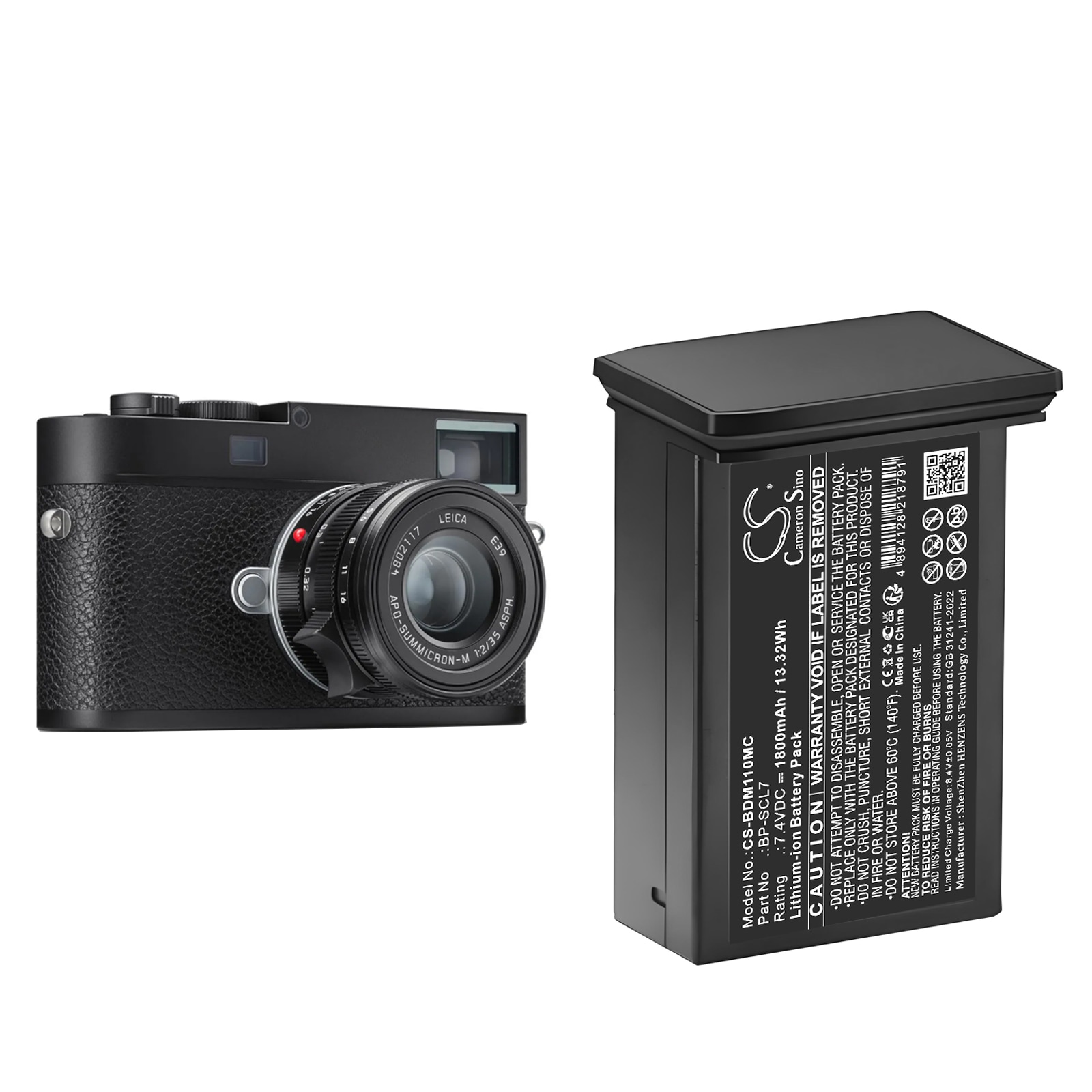 Batteri til kamera til Leica M11, M11 Glossy, M11M osv.