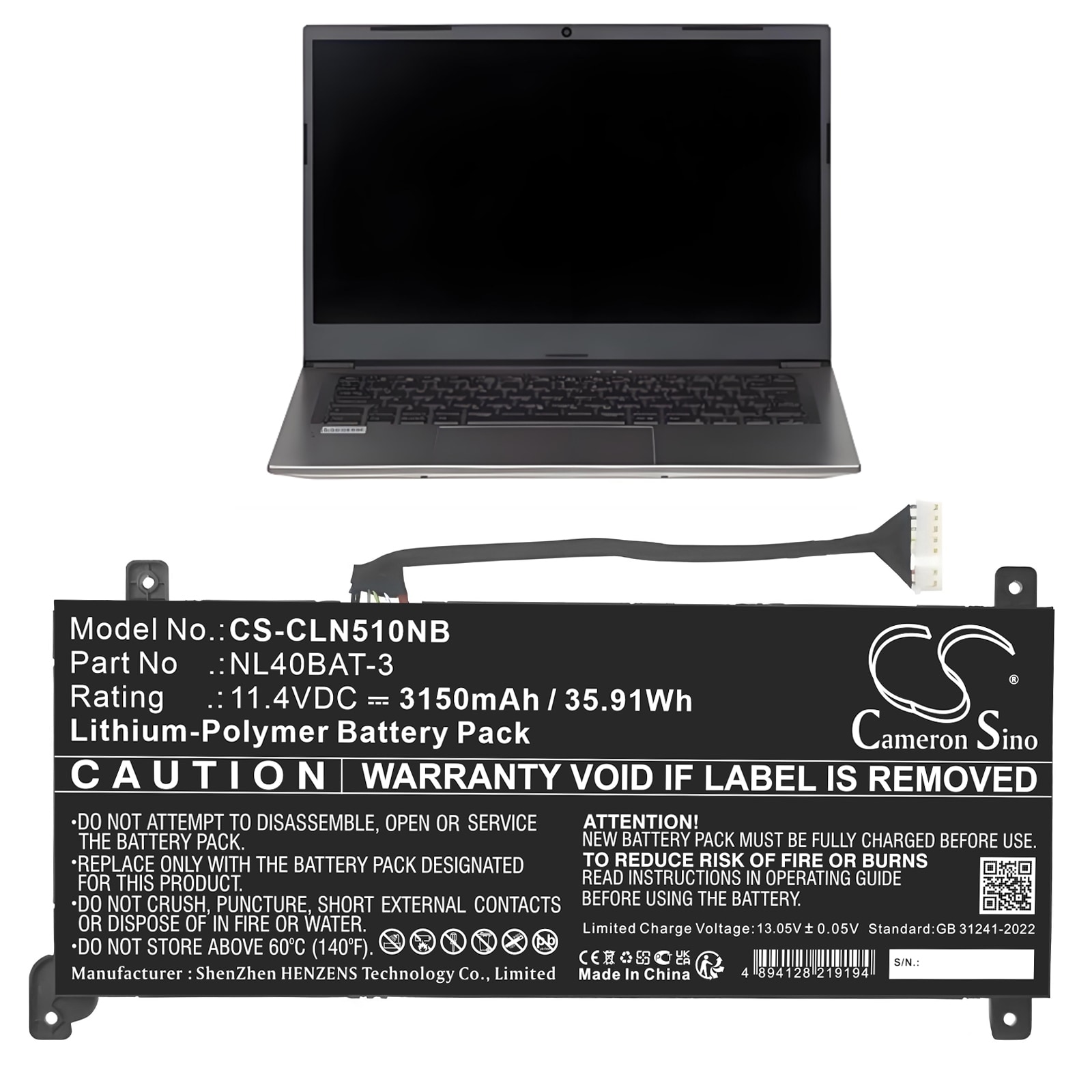 Batteri til notebook, laptop til Clevo NL40MU, NL40PU, NL41MU og andre