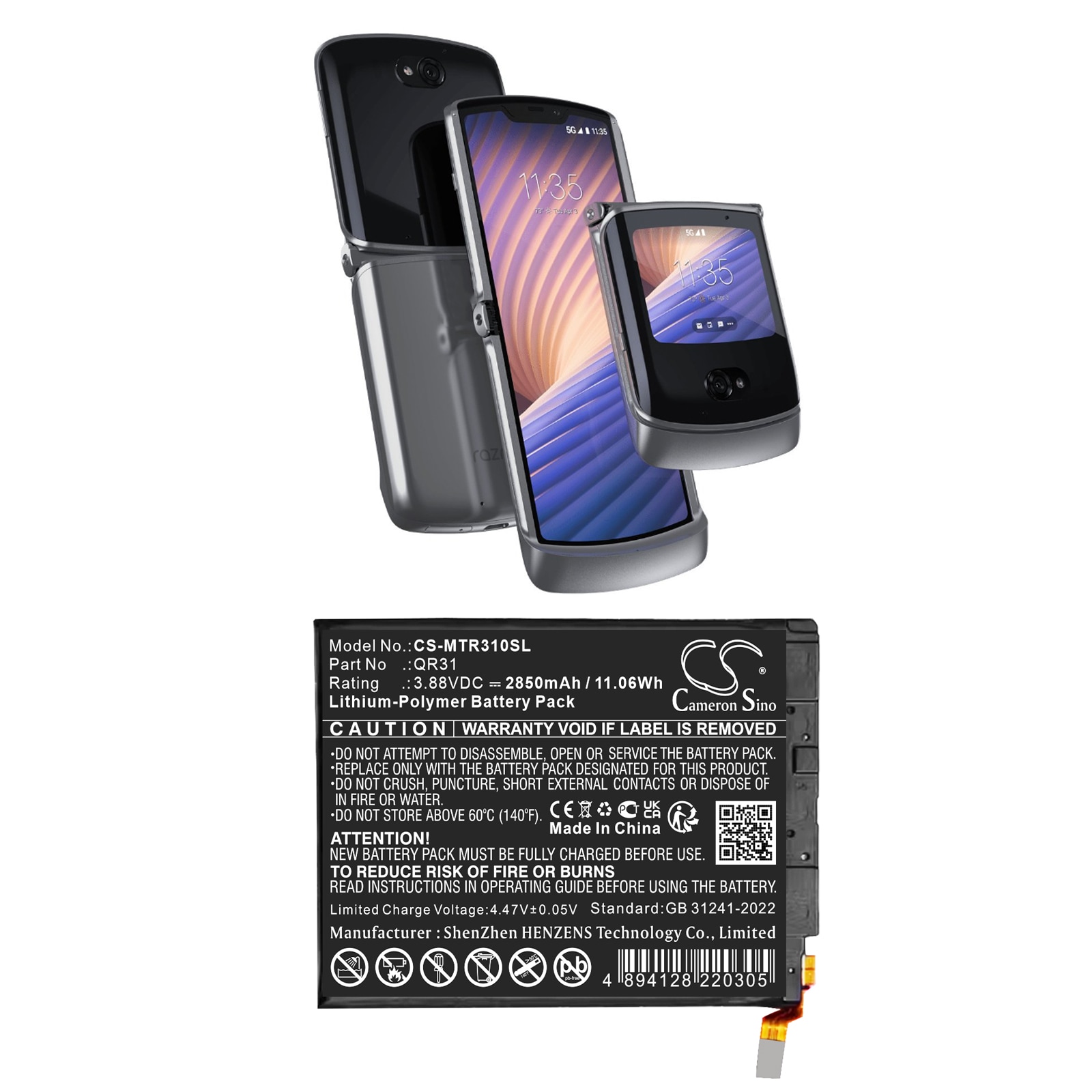 Batteri til SmartPhone, Mobil til Motorola RAZR 50d 5G 2024, Razr 2024 5G, XT2453-1 og andre.