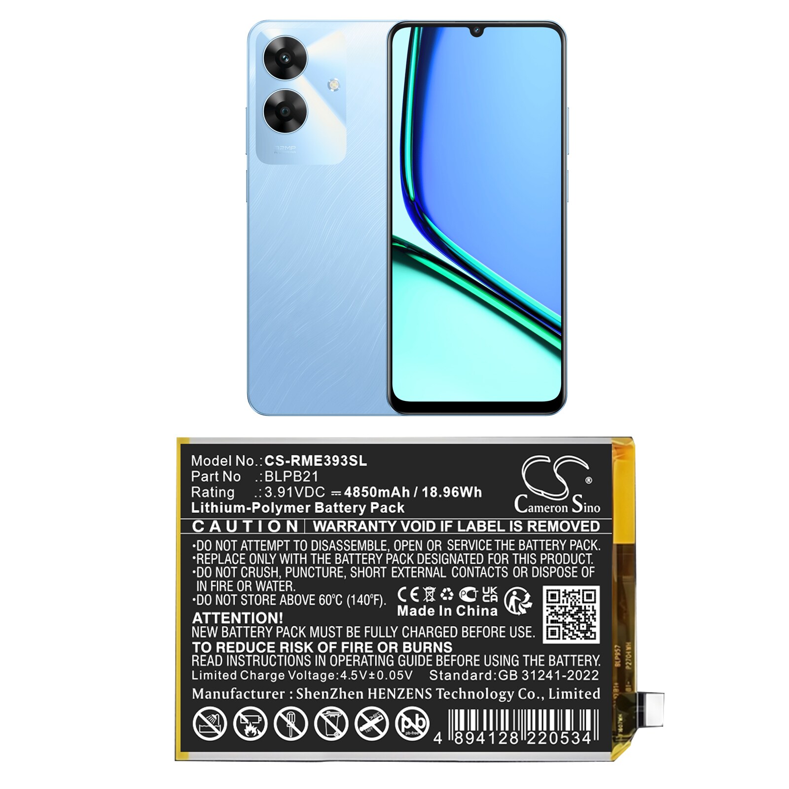 Batteri til SmartPhone, Mobil til Realme Note 60, Note 60x, RMX3933 og andre.