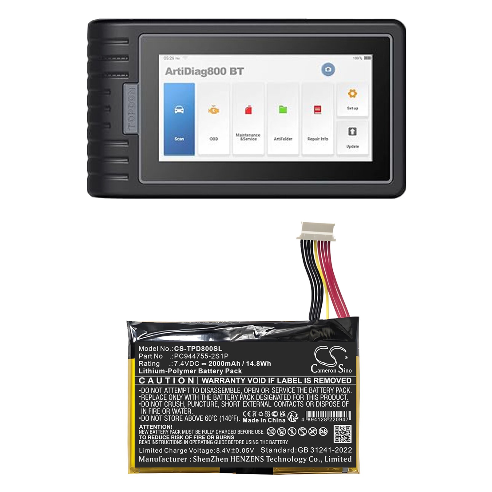 Batteri til diagnostisk scanner til Topdon AD800BT, ArtiDiag800BT