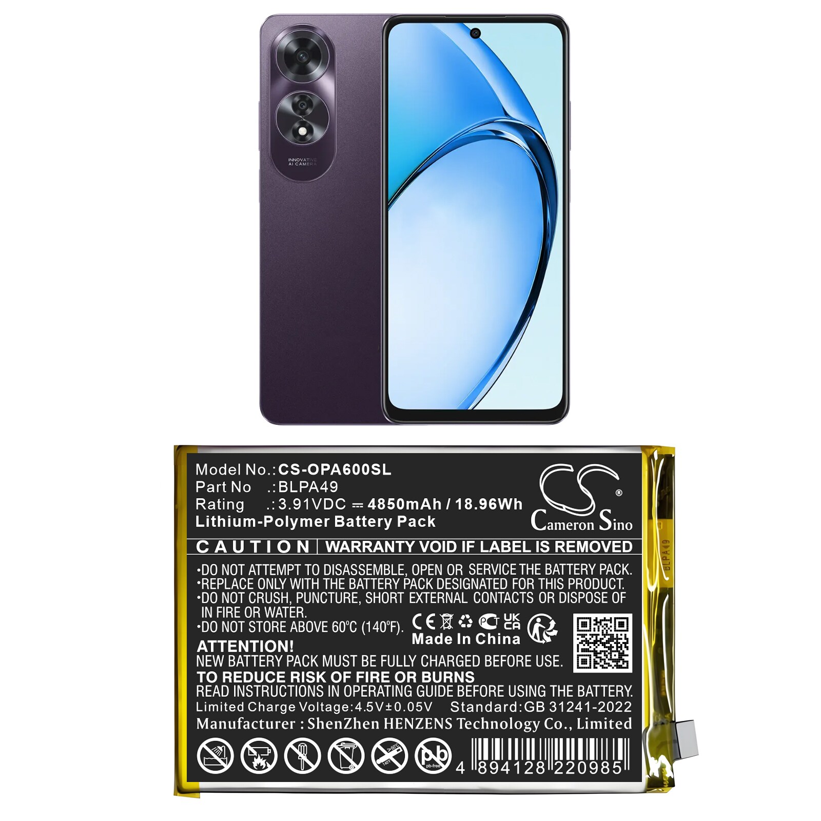 Batteri til SmartPhone, Mobil til OPPO A60 4G, CPH2631