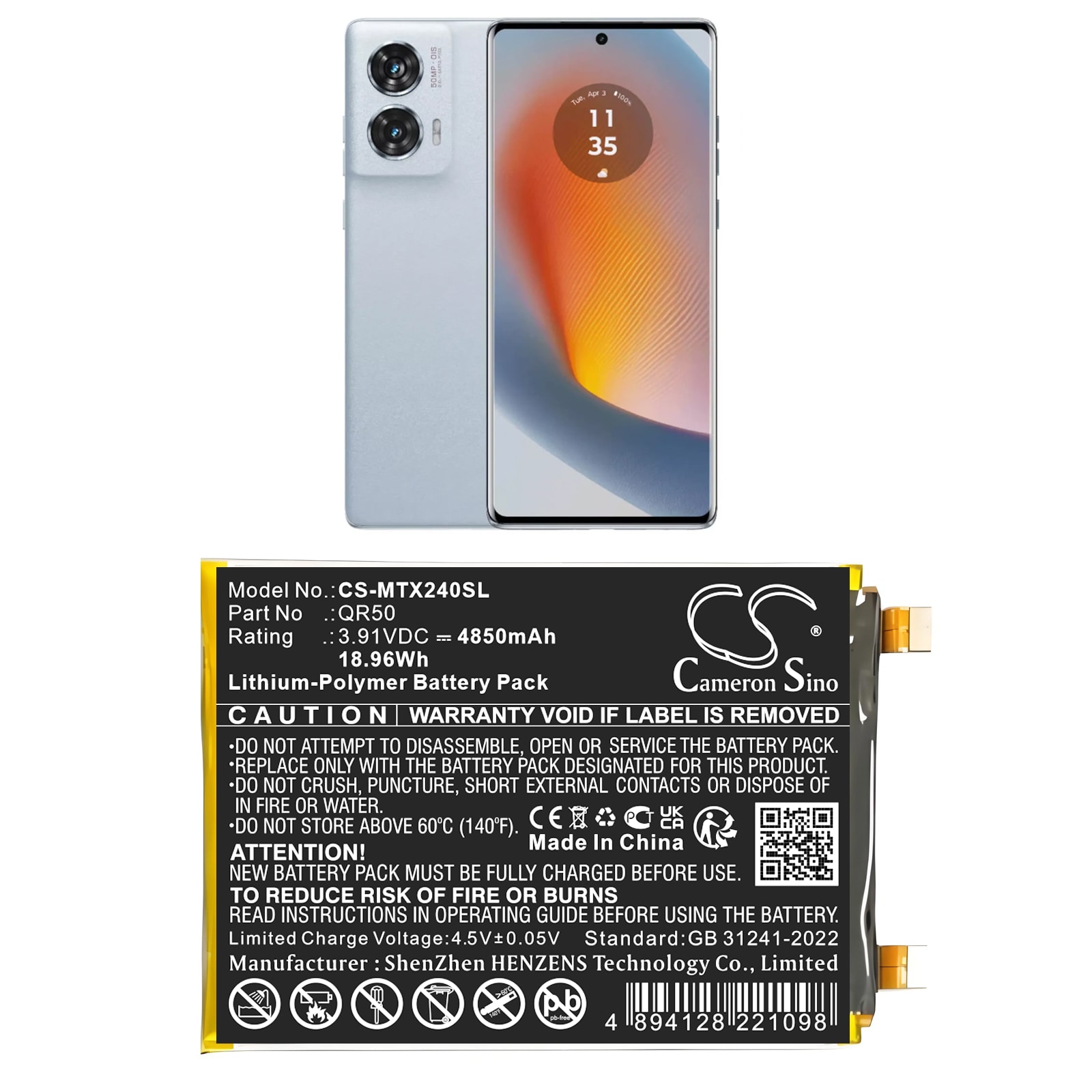 Batteri til SmartPhone, Mobil til Motorola Moto Edge 50 5G, XT2407, XT2407-1 og andre.