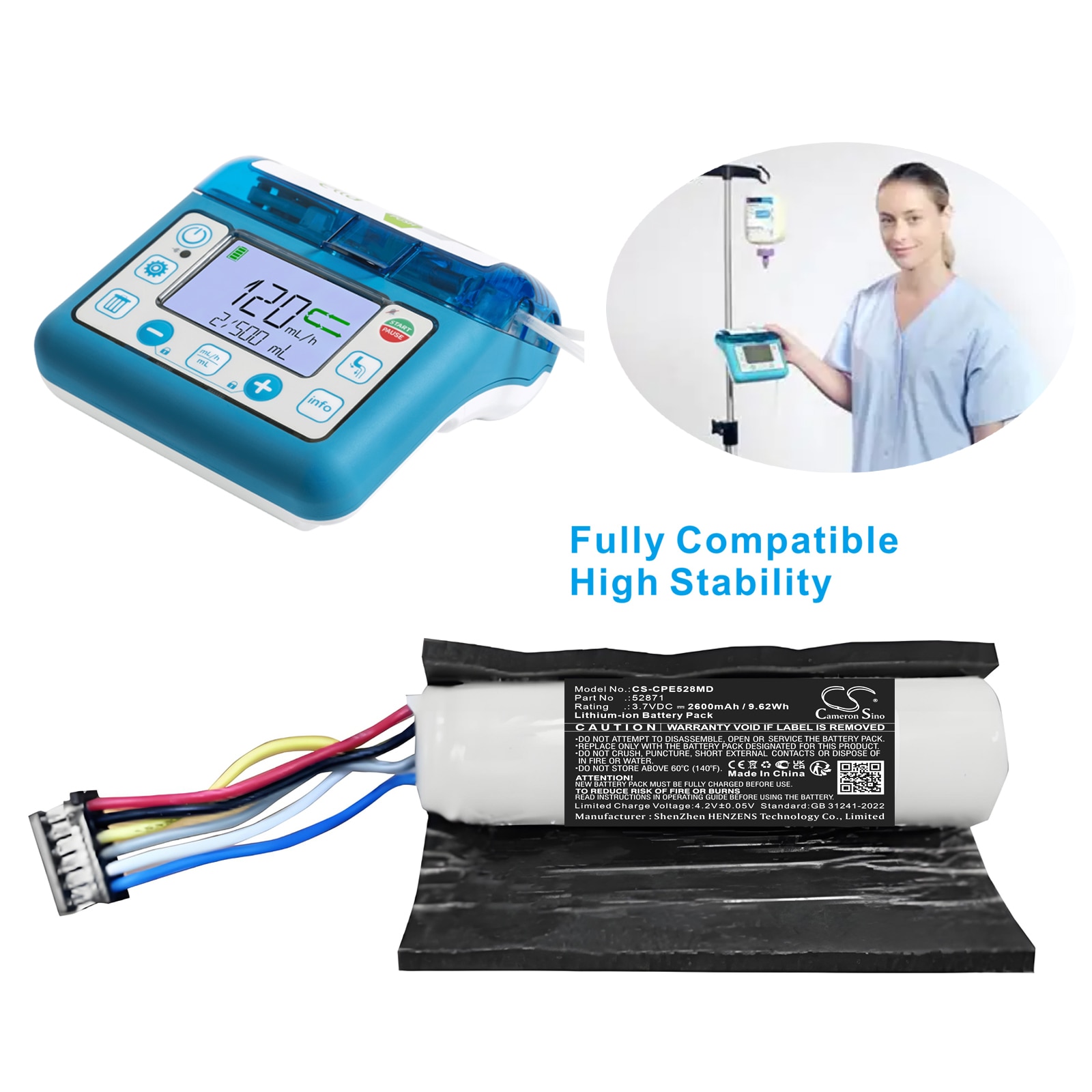 Batteri til medicinsk udstyr til Compat Ella 12272020, fødepumpe, 12272020 osv.