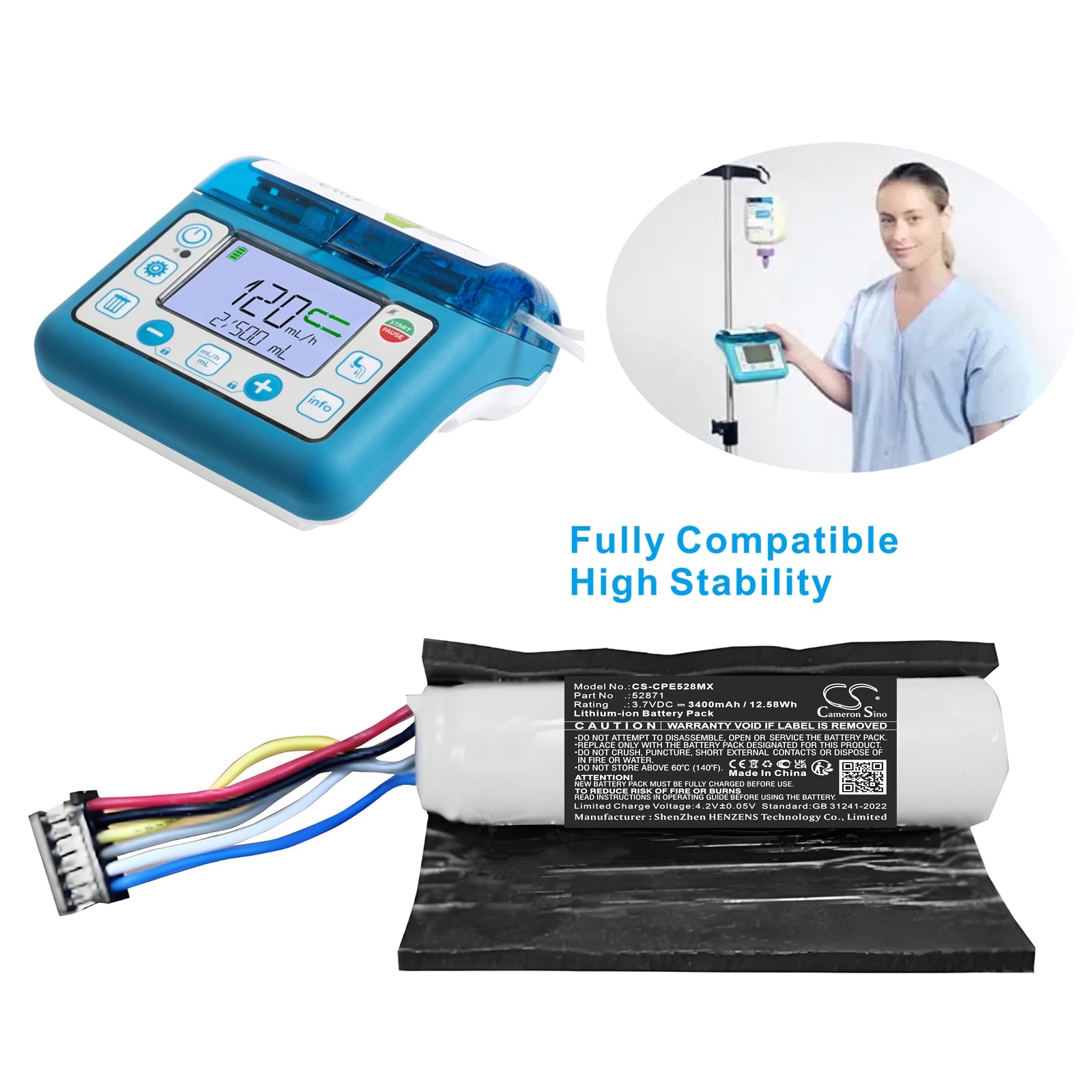 Batteri til medicinsk udstyr til Compat Ella 12272020, fødepumpe, 12272020 osv.