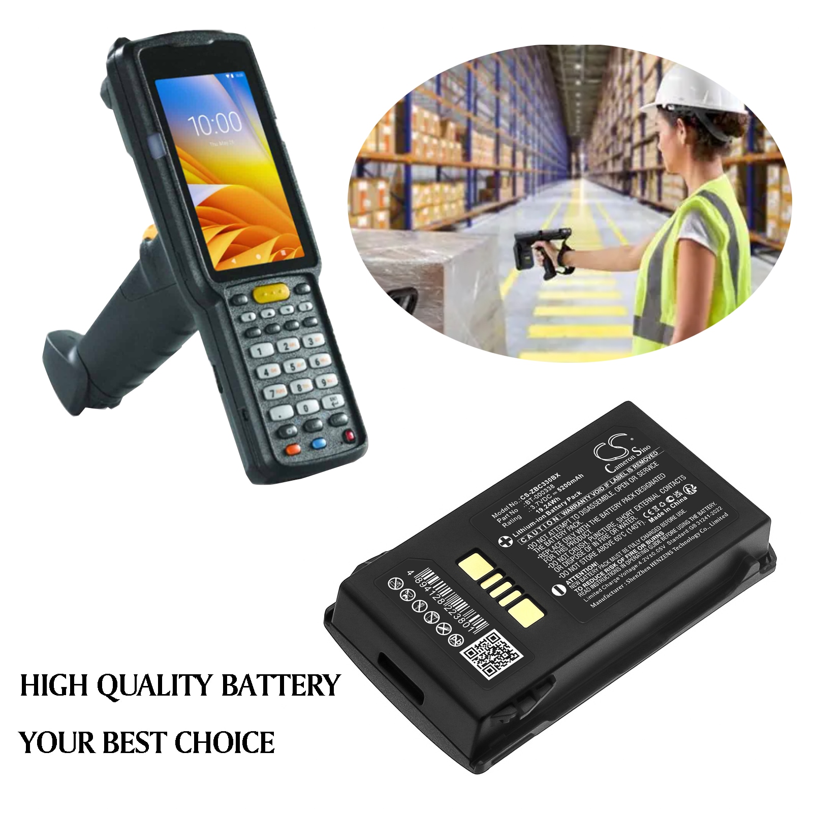 Batteri til stregkodescanner til Zebra MC33, MC330, MC3300 osv.