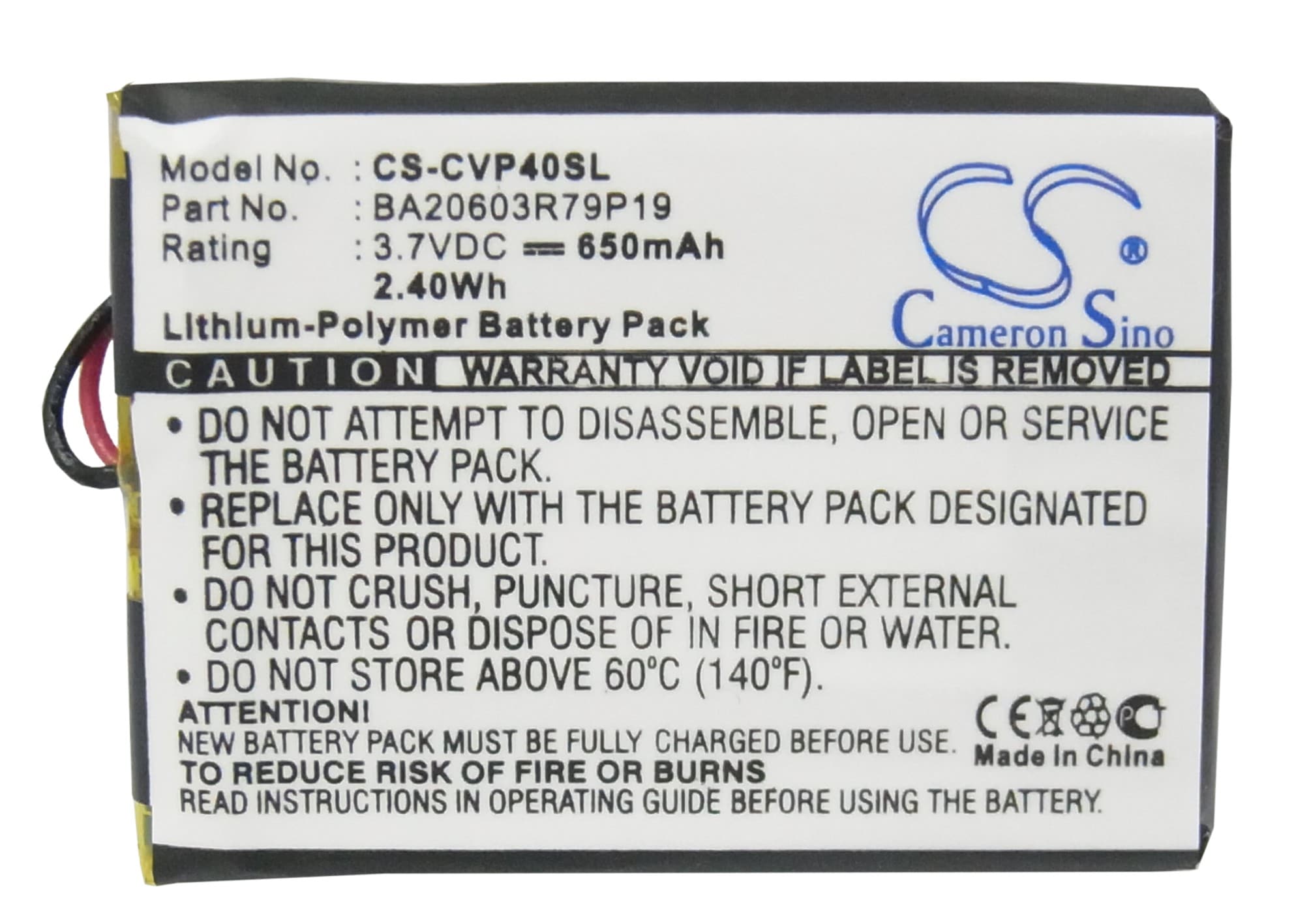 Batteri til medieafspiller til Creative V, V Plus, DAP-FL0040 osv.