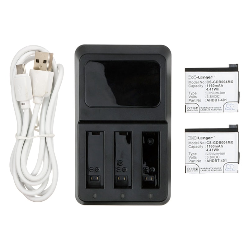 Batteri til kosmetikspejl til GoPro Hero 4, Hero 4 Silver, Hero 4 Black m.fl.