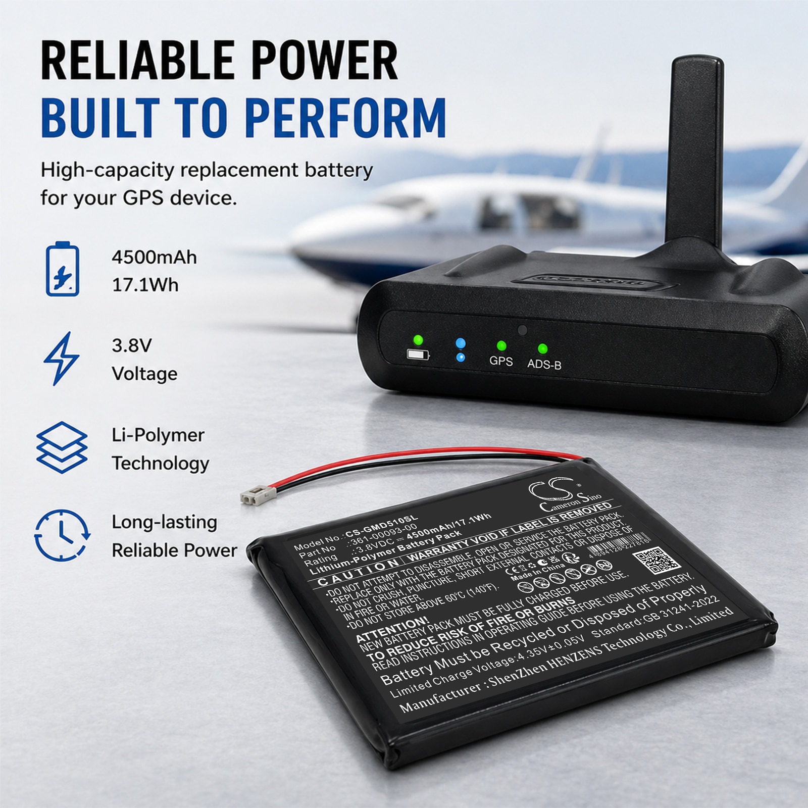 Batteri til navigationssystem, GPS til Garmin 010-01561-00, 010-01561-20, A02895 m.fl.