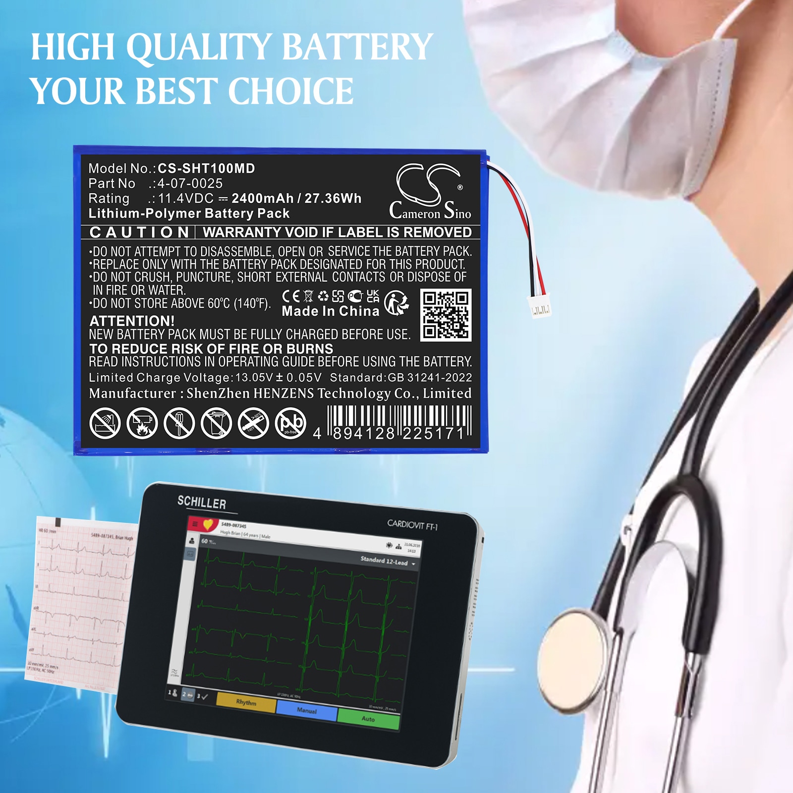 Batteri til Schiller FT1 EKG-apparat