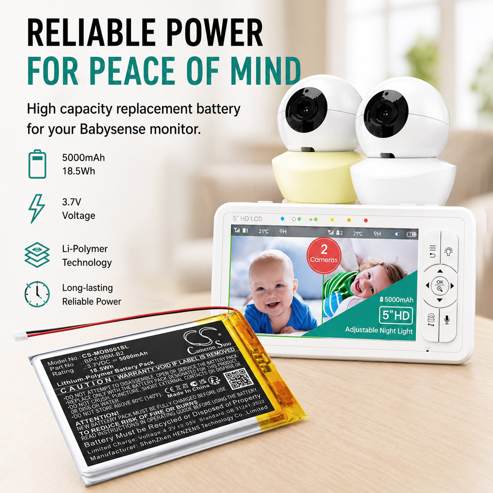 Batteri til Babyfone til Bonoch BBM03, BBM05, MegaView Baby Monitor 7 BBM01