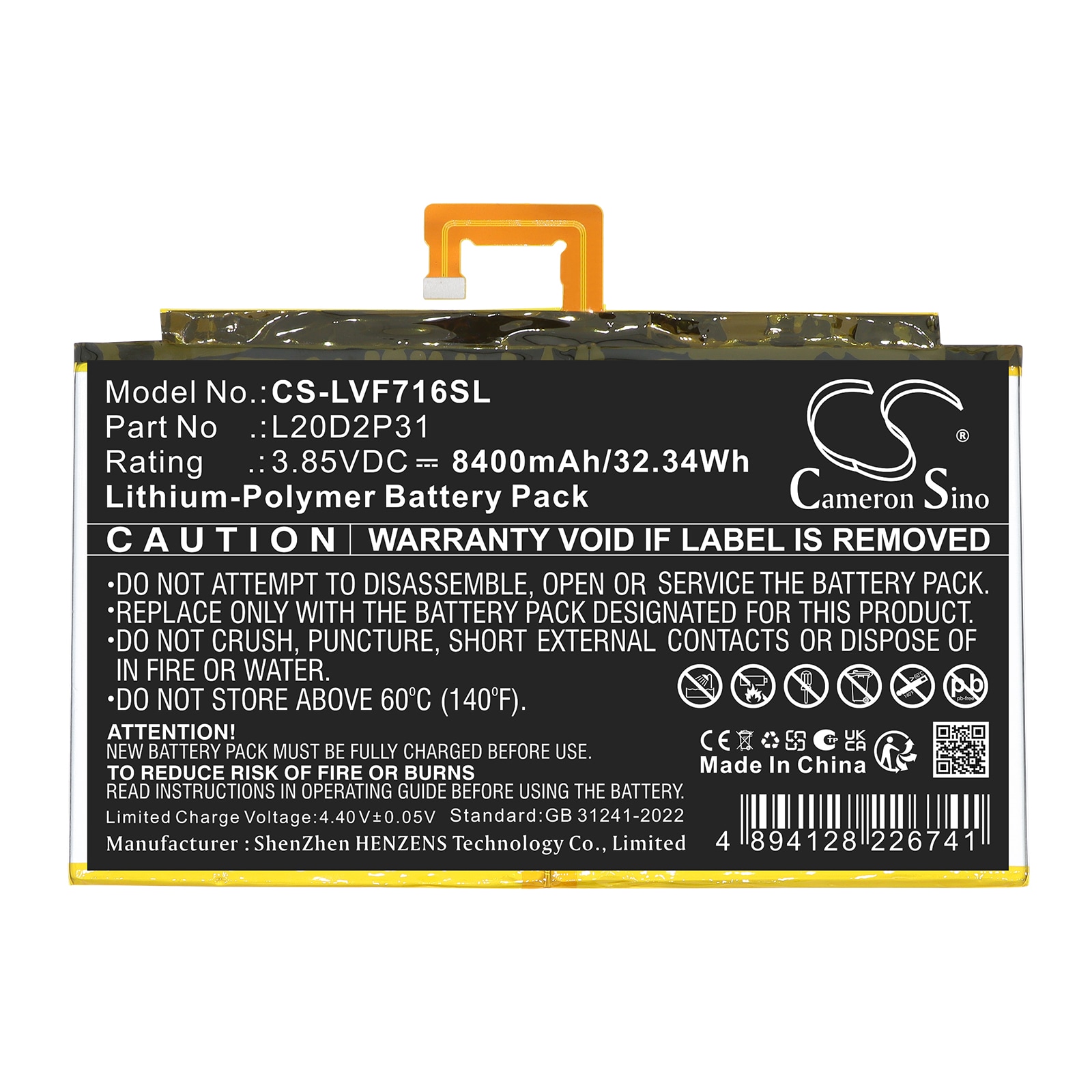 Batteri til Lenovo Pad Pro 2021-tablet, TB-J706F, TB-J716F