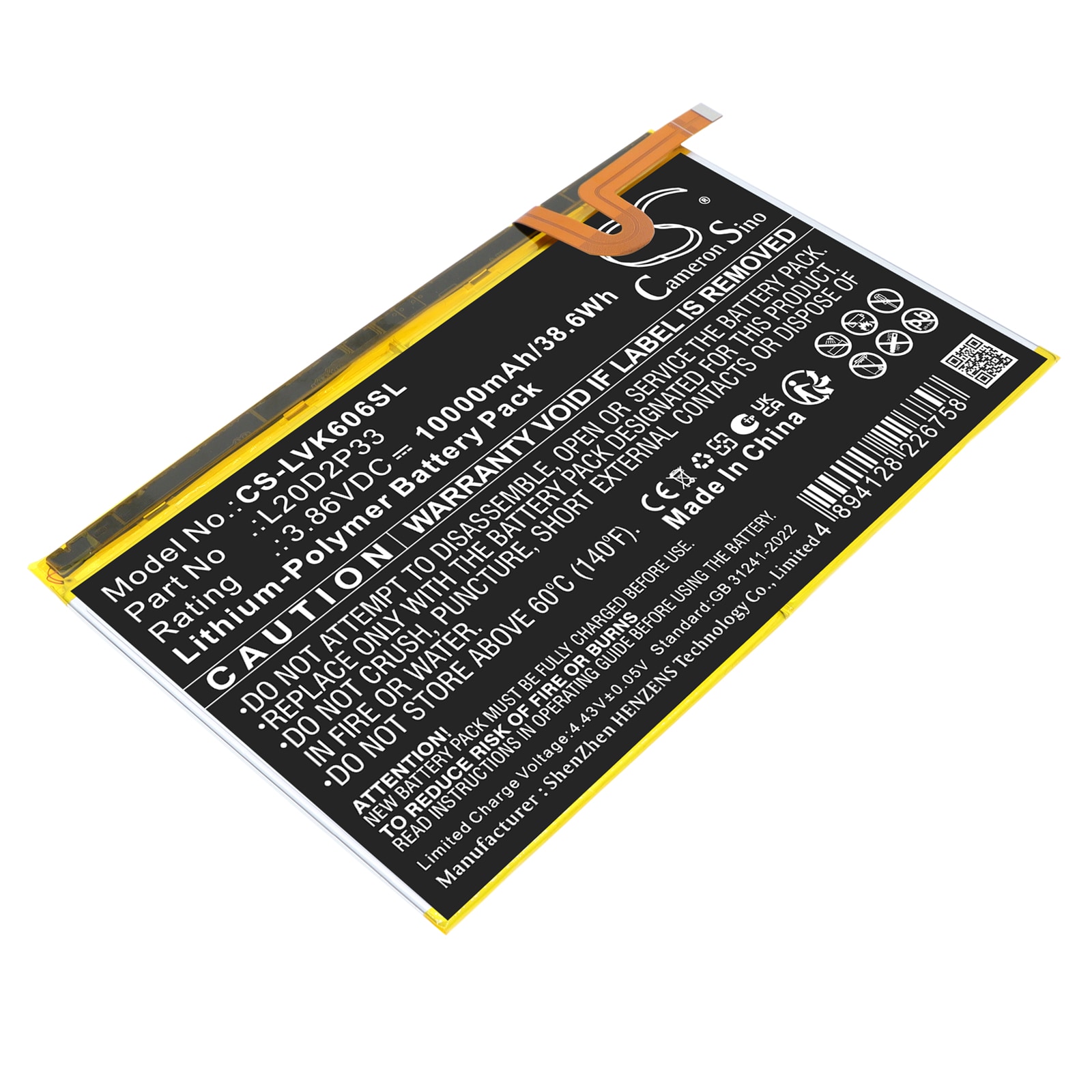 Batteri til Lenovo Yoga Pad Pro-tablet, YT-K606FW