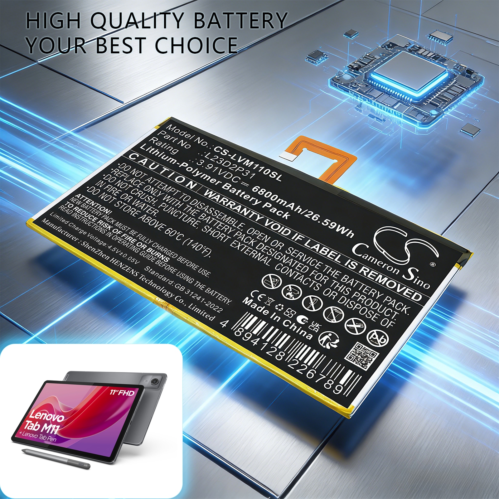 Batteri til tablet: Lenovo Pad 2024 TB331FC, Pad 2024 TB331FU, Tab M11