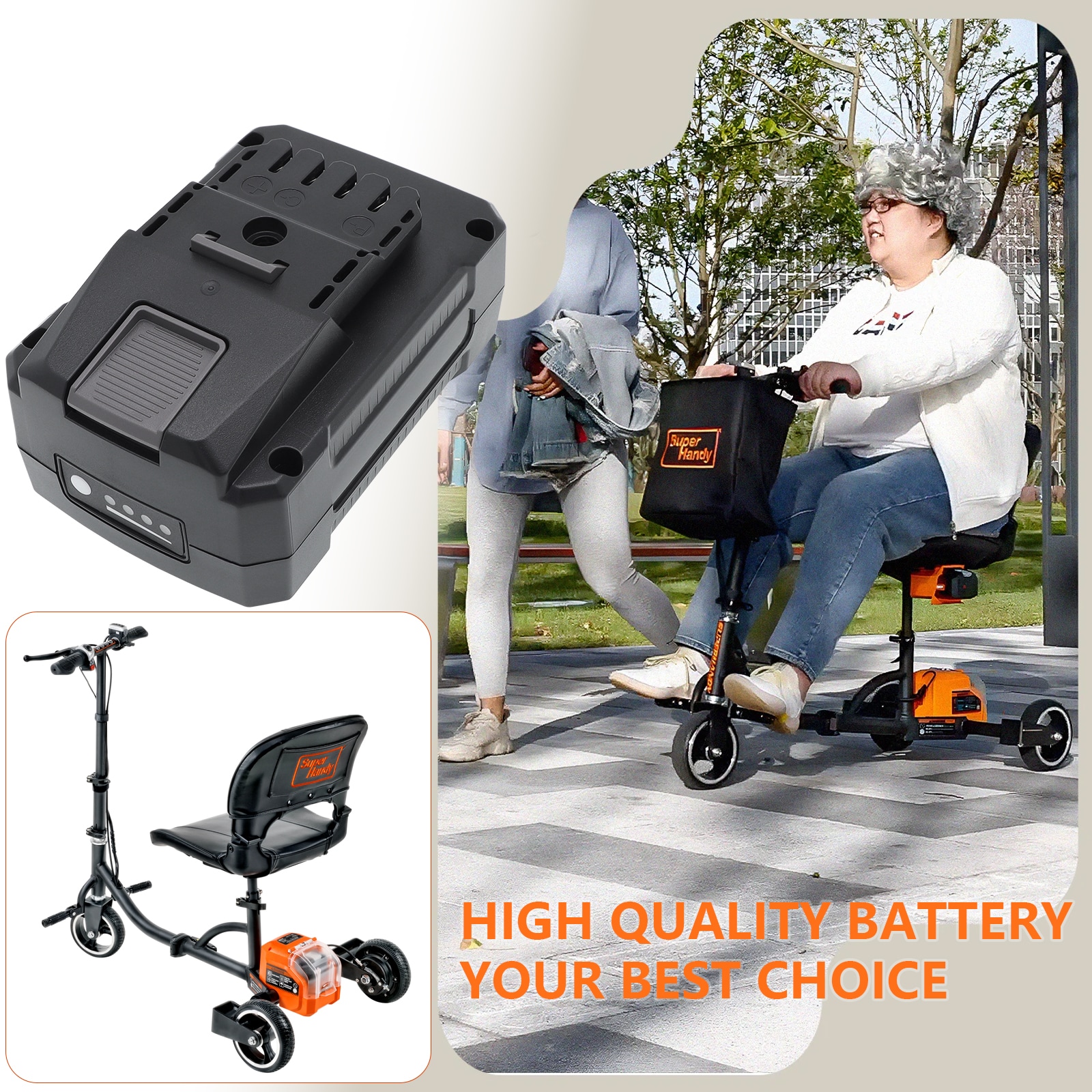 Batteri til elektrisk løbehjul til SuperHandy 3 Wheel Power Mobility Scooter Plus m.fl.