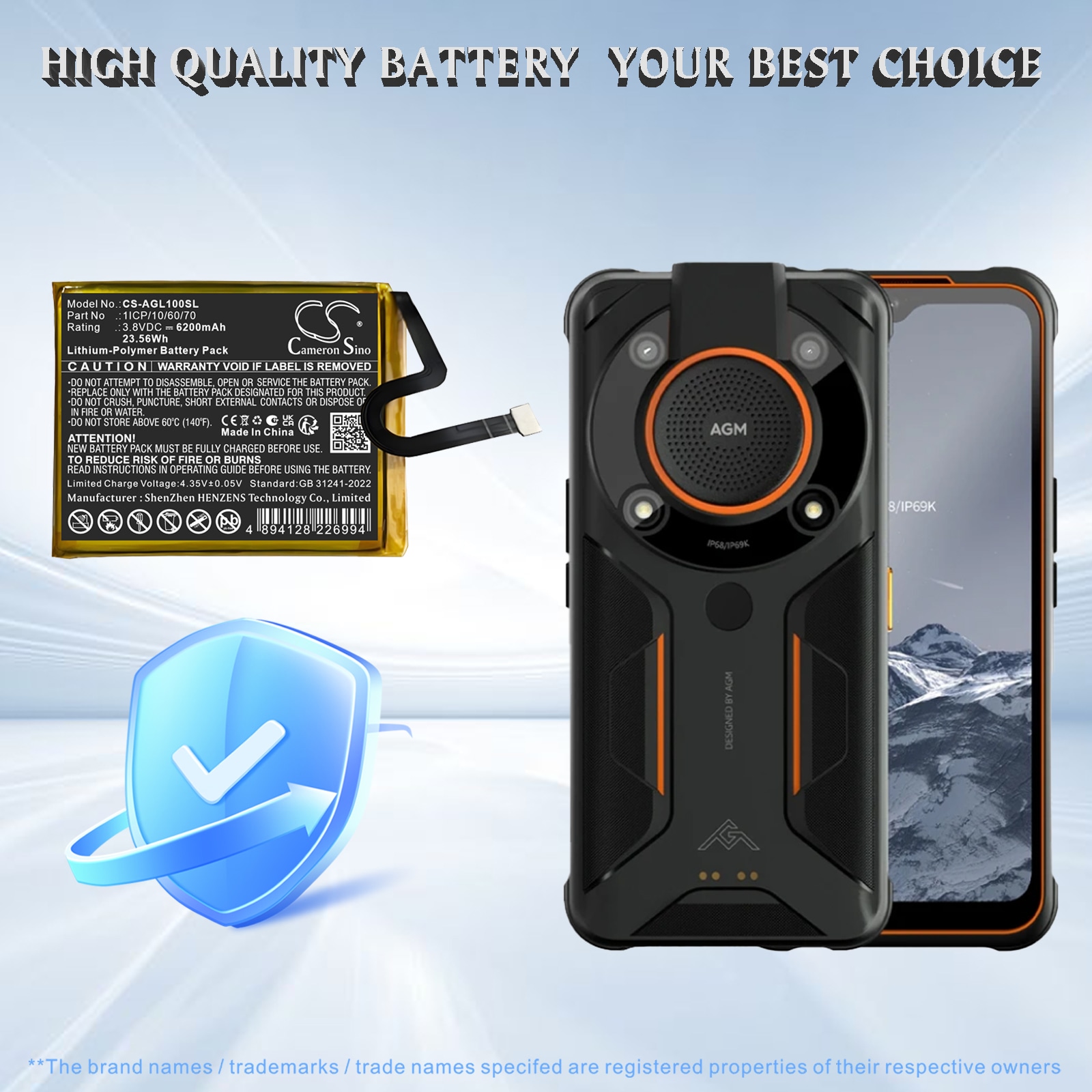 Batteri til mobiltelefon, smartphone til AGM Glory G1 SE, Glory Pro, Glory G1