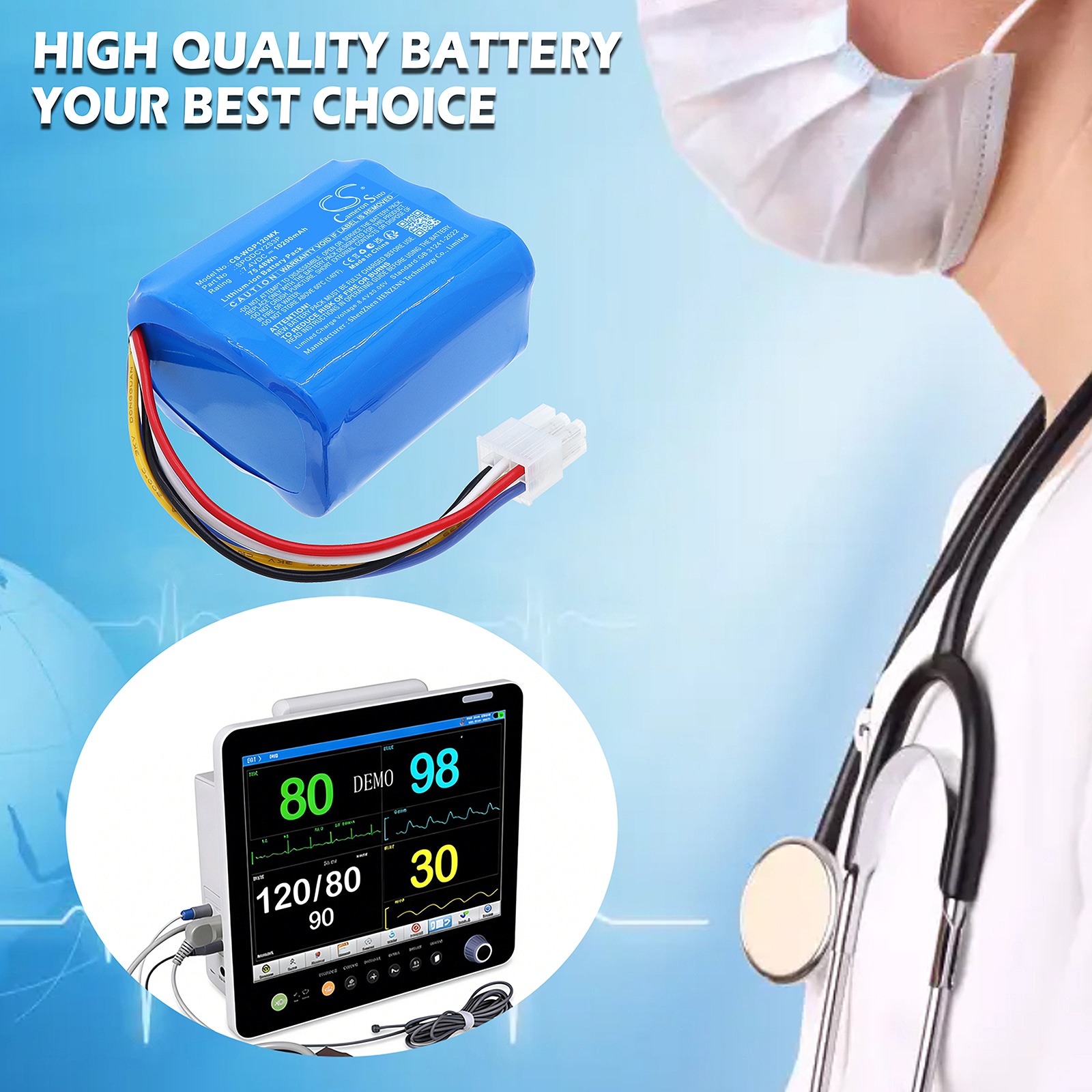 Batteri til medicinsk udstyr til WEGO P12n, Surpass P12N