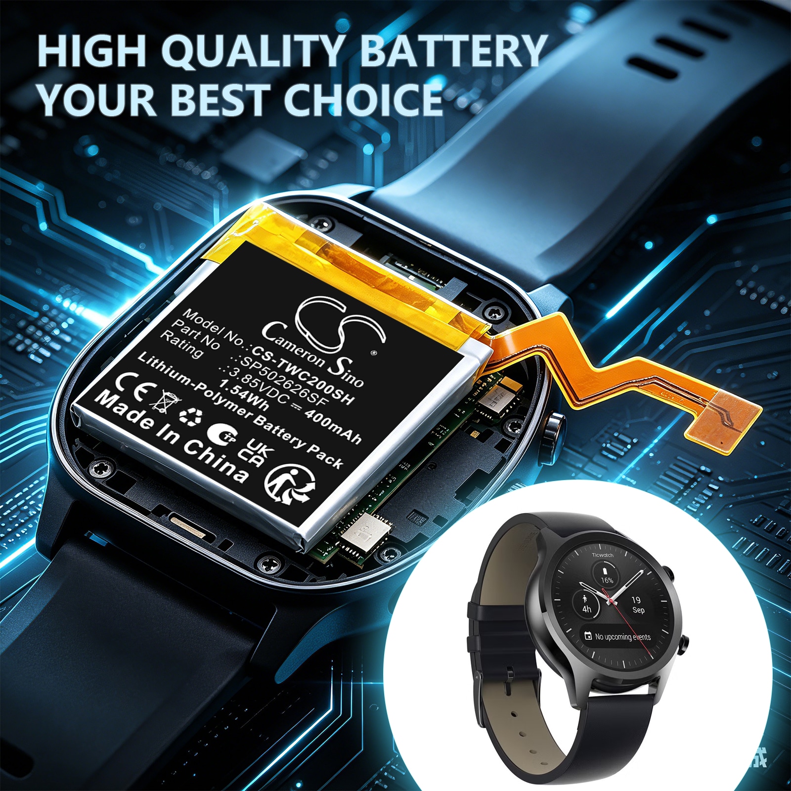Batteri til Ticwatch C2-smartur