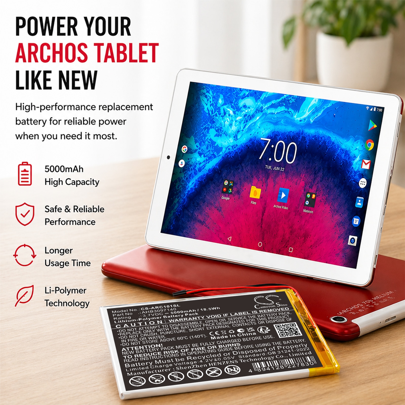 Batteri til tablet til Archos 101 Core 3G, AC101ASWFV2, AC101CR3GV2 m.fl.