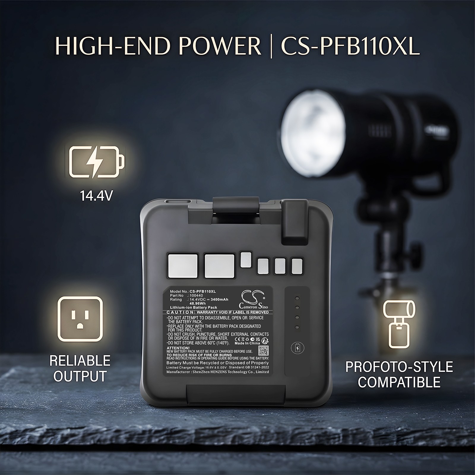 Batteri til stroboskopbelysning til Profoto B10, B10 Plus, B10X m.fl.