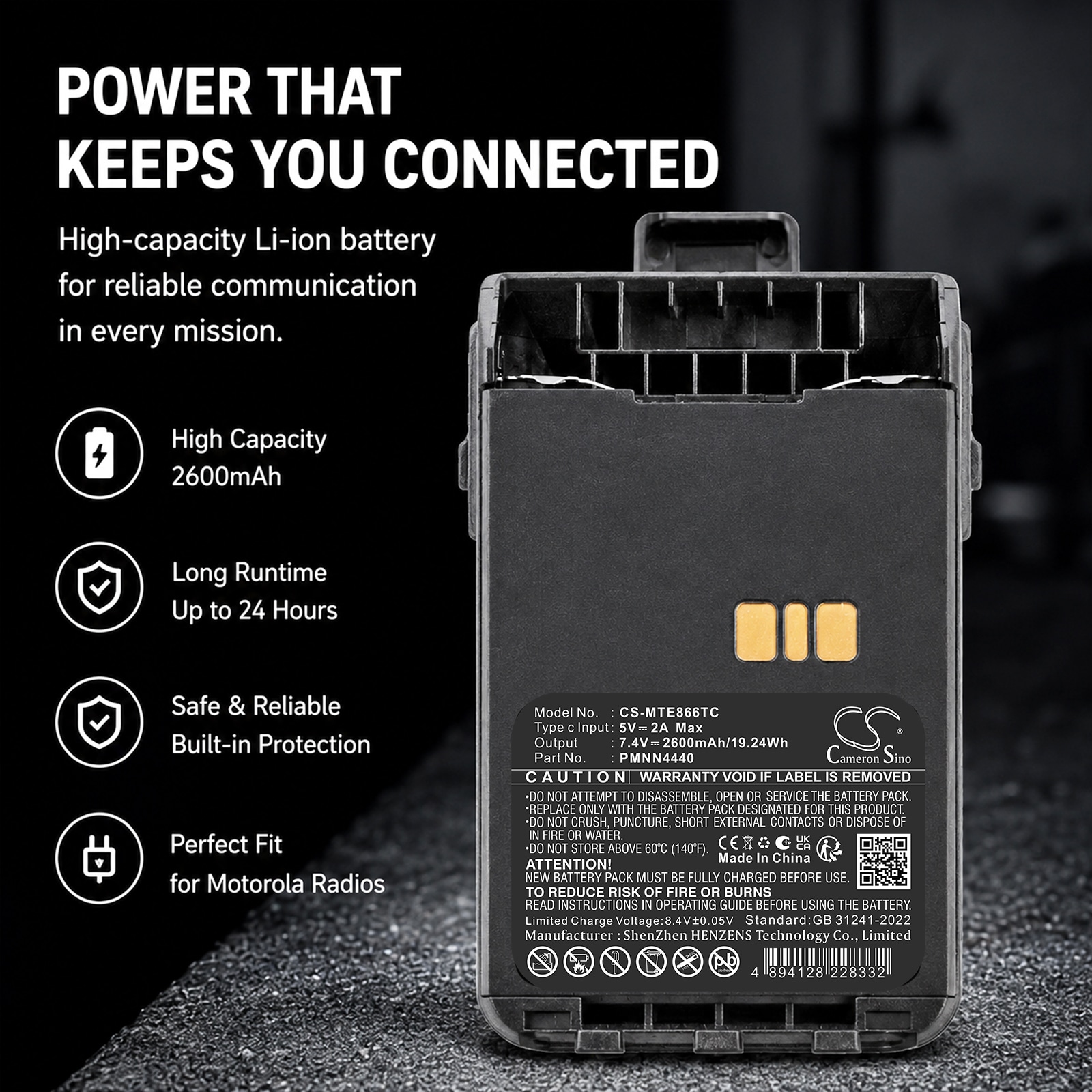 Batteri til tovejsradio til Motorola DP3000e, DP3441, DP3441e m.fl.