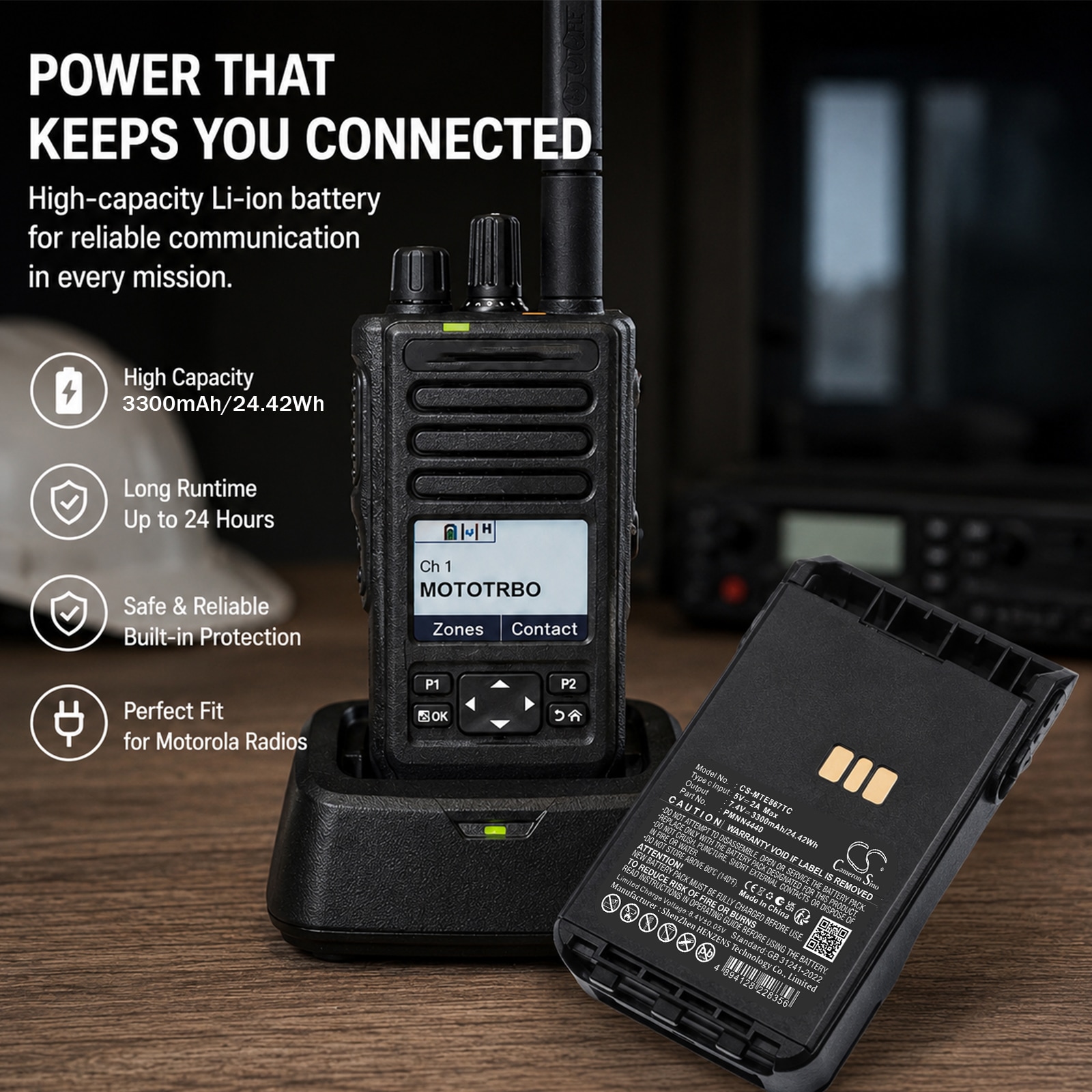 Batteri til tovejsradio til Motorola DP3000e, DP3441, DP3441e m.fl.