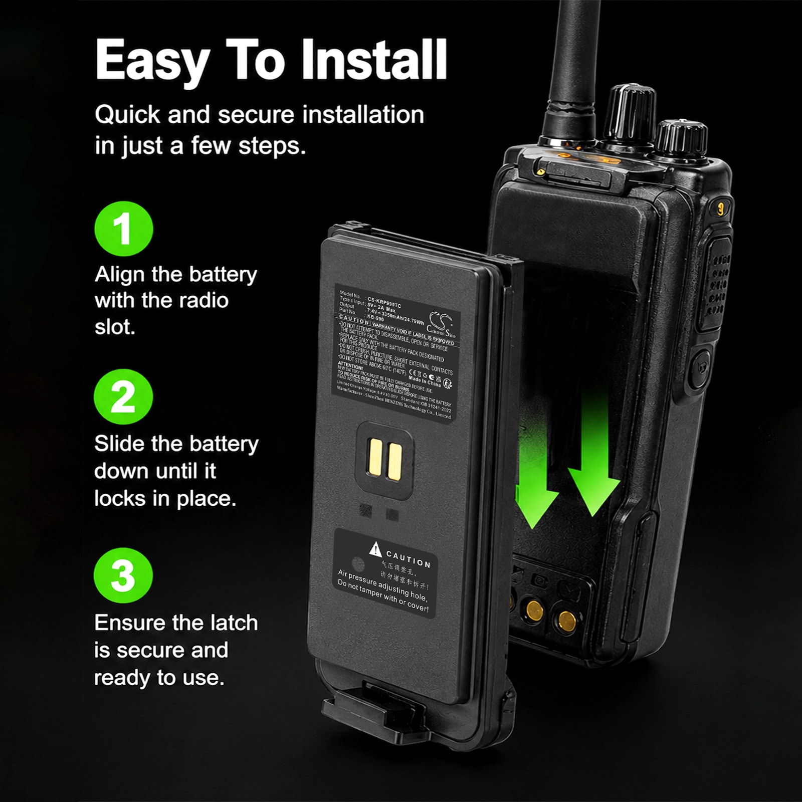 Batteri til tovejsradio til Kirisun DP980, DP985, DP990 m.fl.