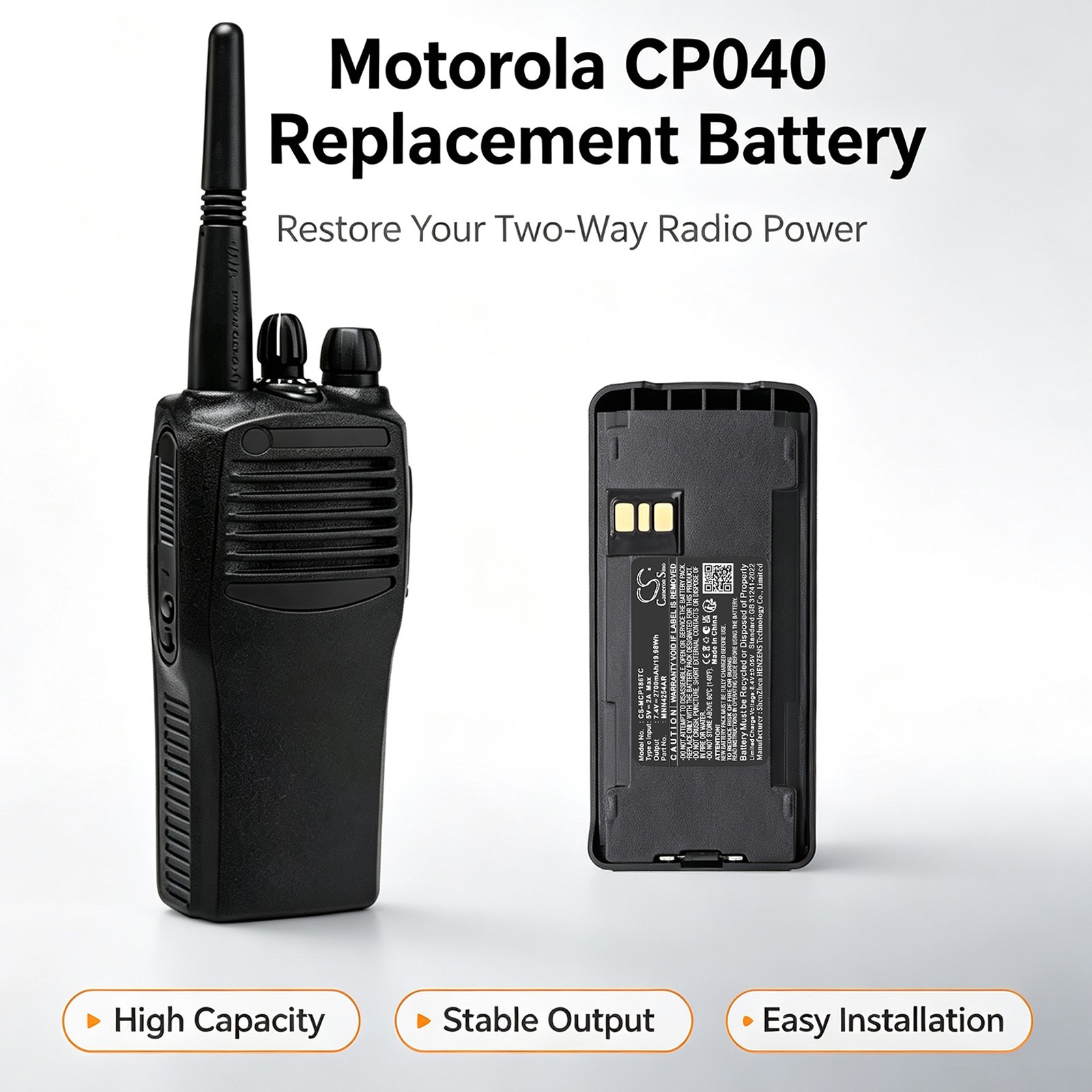 Batteri til tovejsradio til Motorola CP040, CP100, CP100D m.fl.