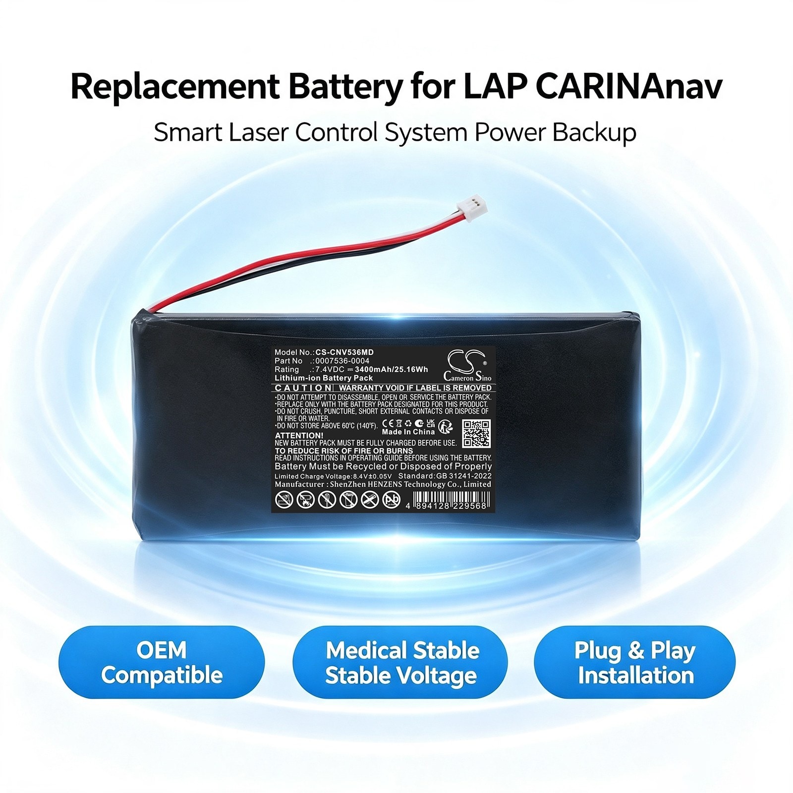 Batteri til medicinsk udstyr til LAP CARINAnav Smart laser control